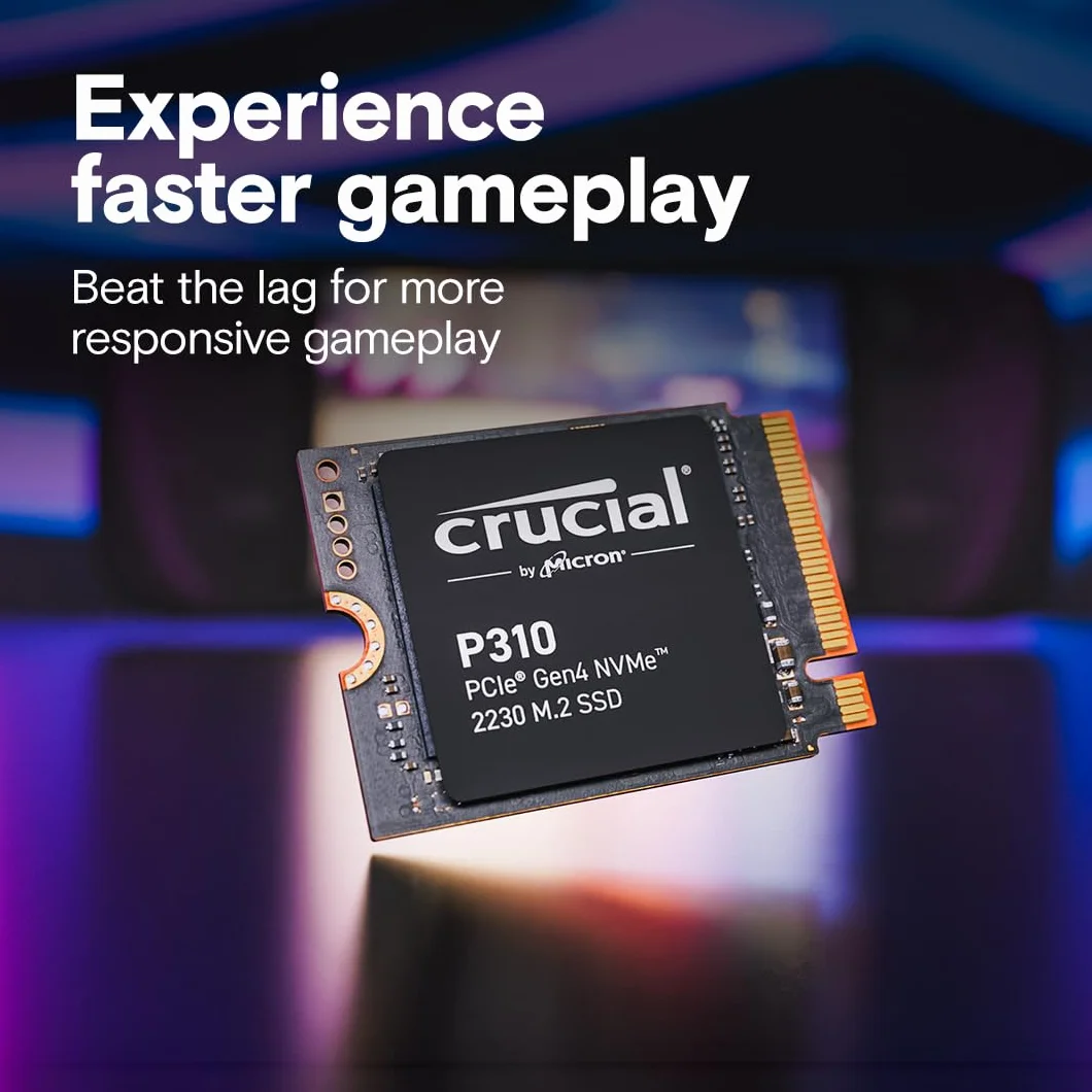 Crucial P310 SSD 1TB M.2 2230 NVMe PCIe Gen4 wewnętrzny SSD, do 7100 MB/s, kompatybilny z Steam Deck, ASUS ROG Ally, MSI Claw i Microsoft Surface, dysk półprzewodnikowy CT1000P310SSD2