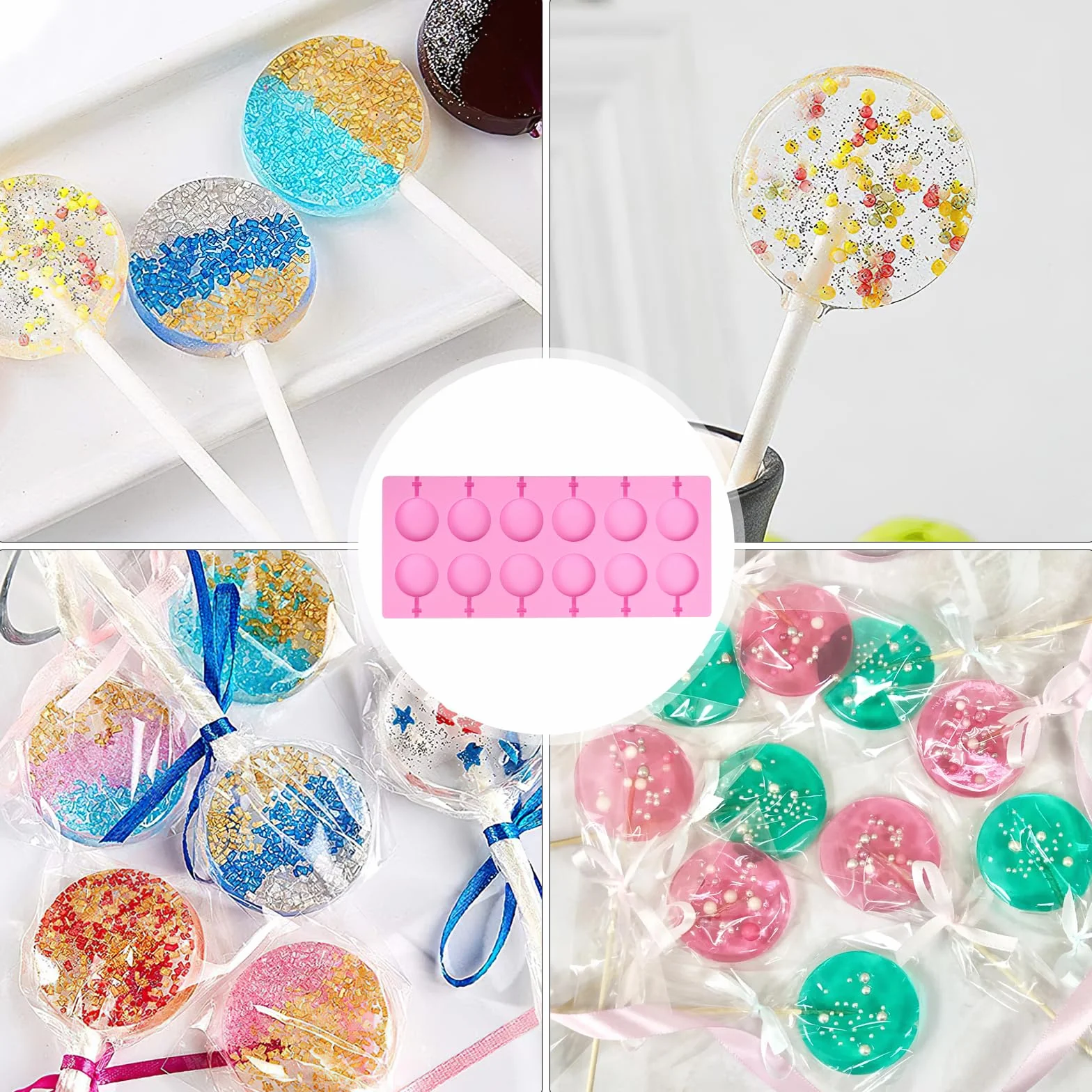 2 sztuki silikonowe foremki do lizaków, foremki do lizaków Cake Pop Sticks, okrągłe foremki do kostek lodu, silikonowe foremki do pieczenia, nieprzywierające, łatwe do wyjmowania, do ciast, słodyczy