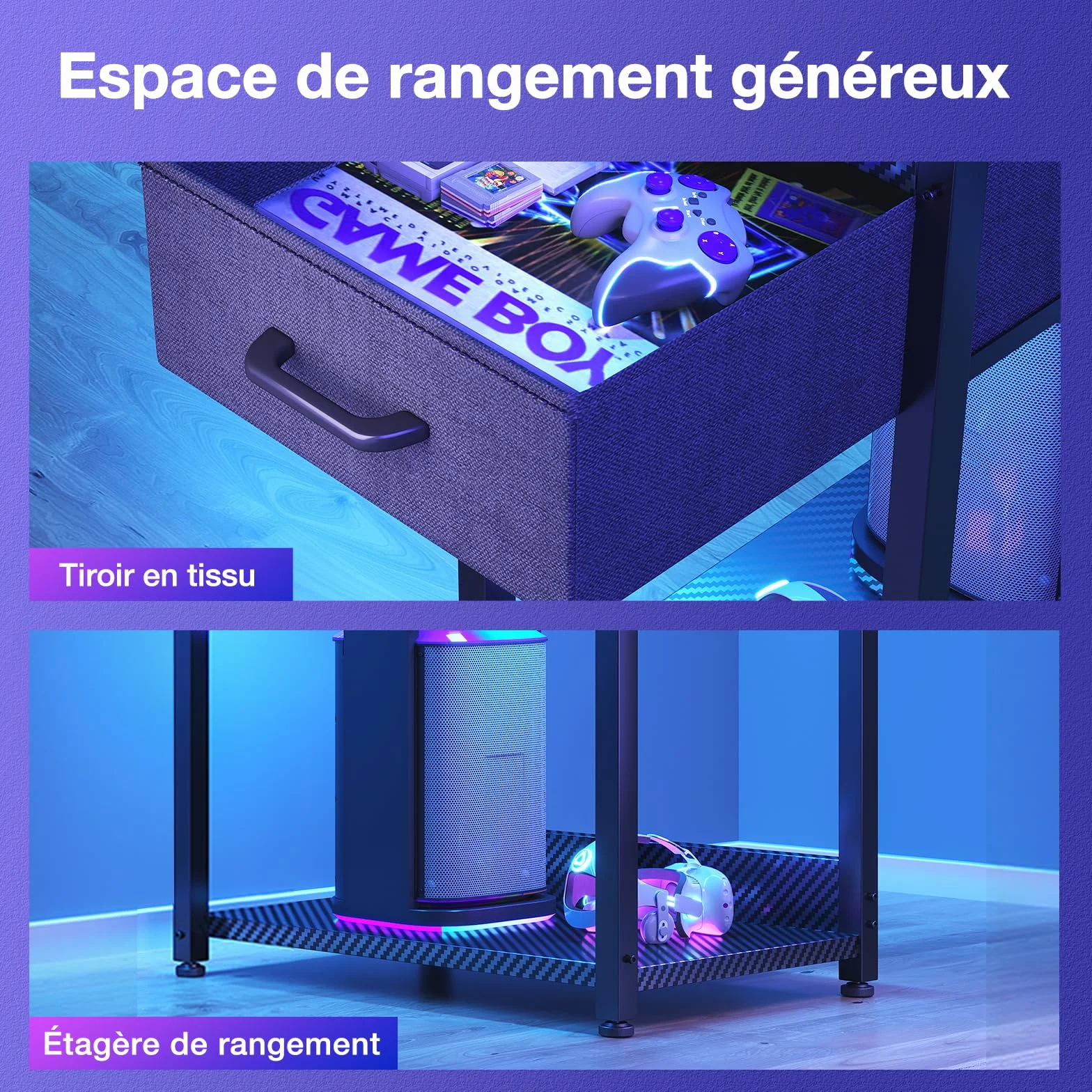 Coleshome Biurko gamingowe z oświetleniem LED, 138×48 cm, Czarne włókno węglowe