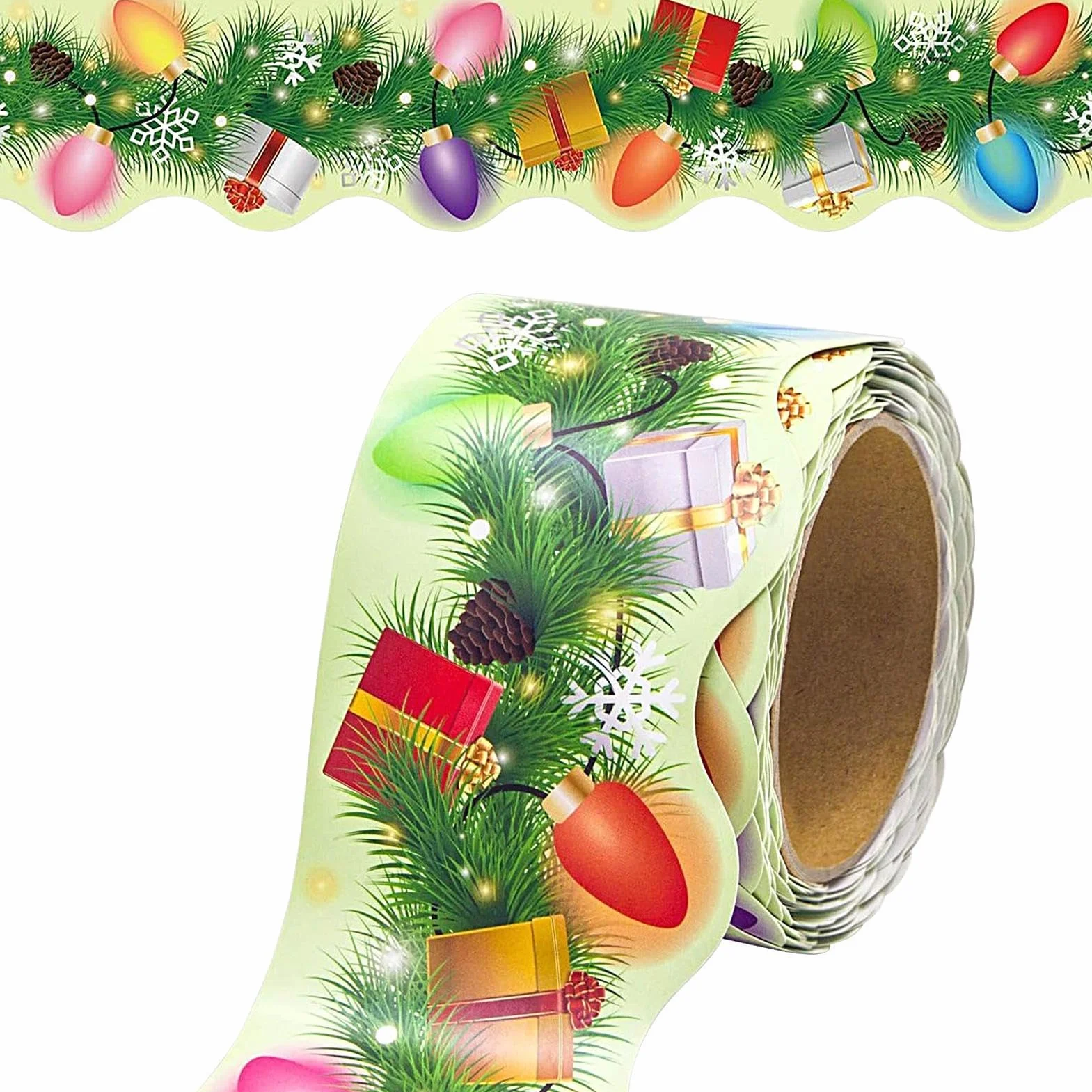 1 rolka bo?onarodzeniowa Bulletin Board Border, Light Bulb Pine Needle Classroom Decoration, Christmas Classroom Bulletin Board Decorations wakacje, dekoracja do klas