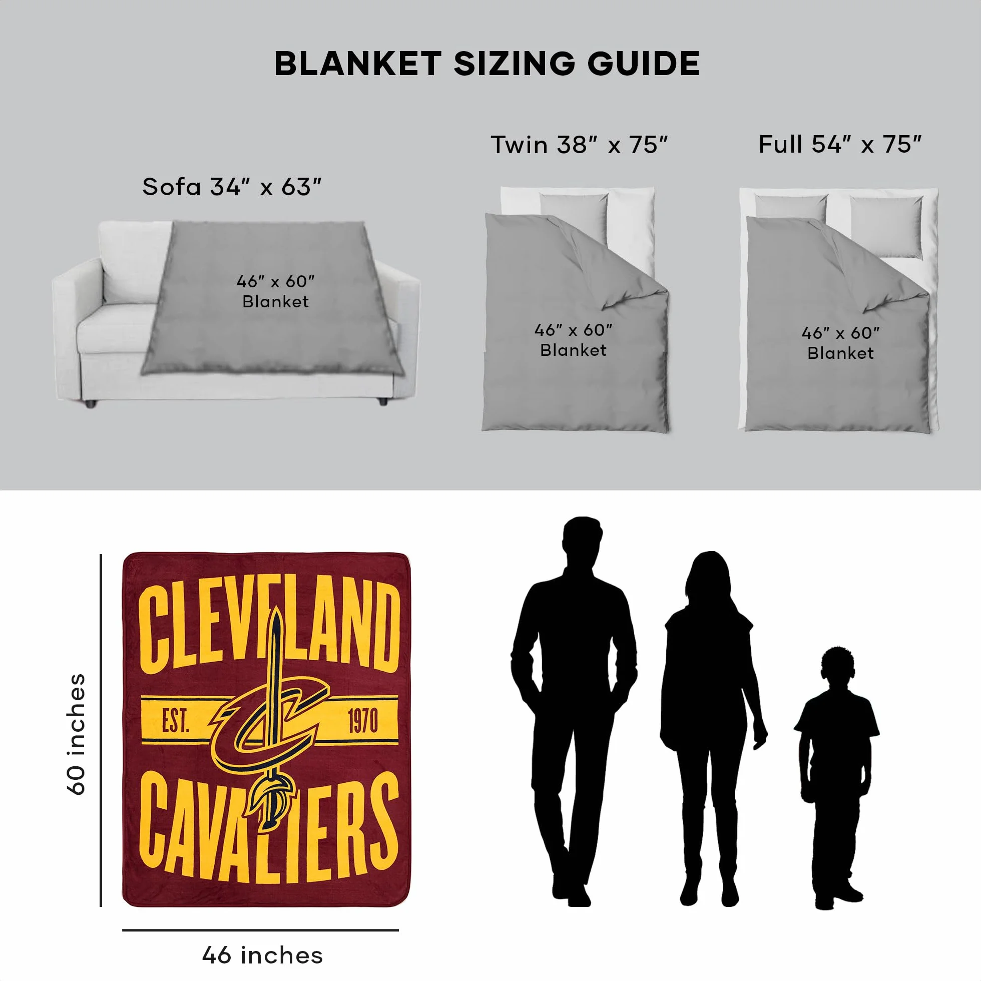 NBA Cleveland Cavaliers Micro Raschel koc narzutowy 117 cm x 152 cm