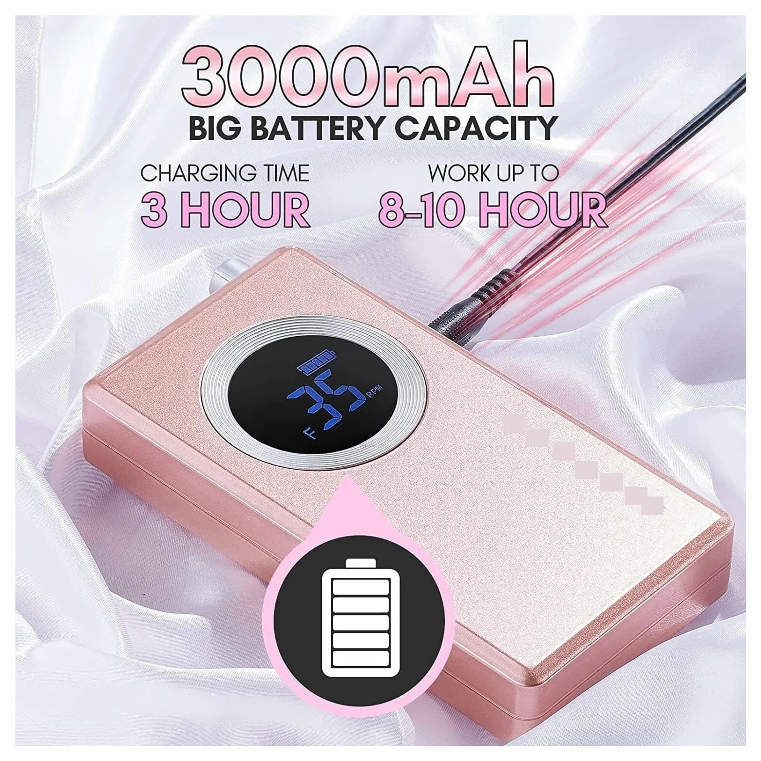 Elektryczna frezarka do paznokci, Akumulatorowa wiertarka do paznokci, profesjonalny zestaw wierteł 35000RMP, elektryczna pilników do treningu i użytku domowego(Pink)