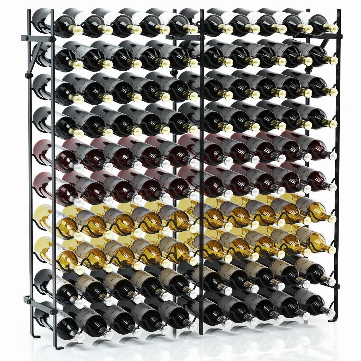 COSTWAY Metalowy regał na wino 100 butelek 10 poziomów 150 kg 98x25x100 cm czarny