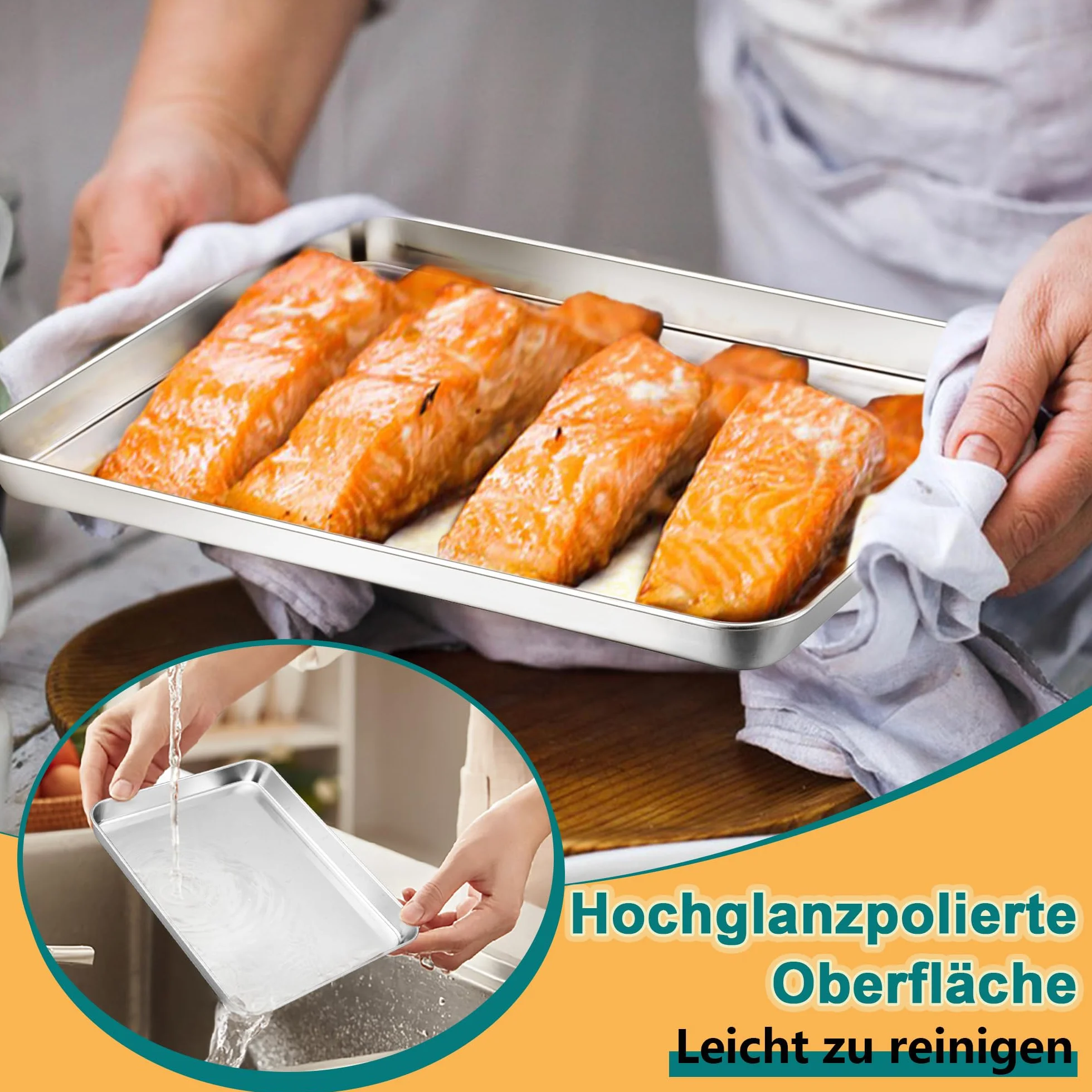HaWare Blacha do pieczenia, mała blacha do ciasta, ze stali nierdzewnej, zestaw 2 sztuk, prostokątna patelnia do pieczenia i smażenia, serwowania, 26,5 x 20,5 x 2,5 cm, nietoksyczna i zdrowa, trwała i