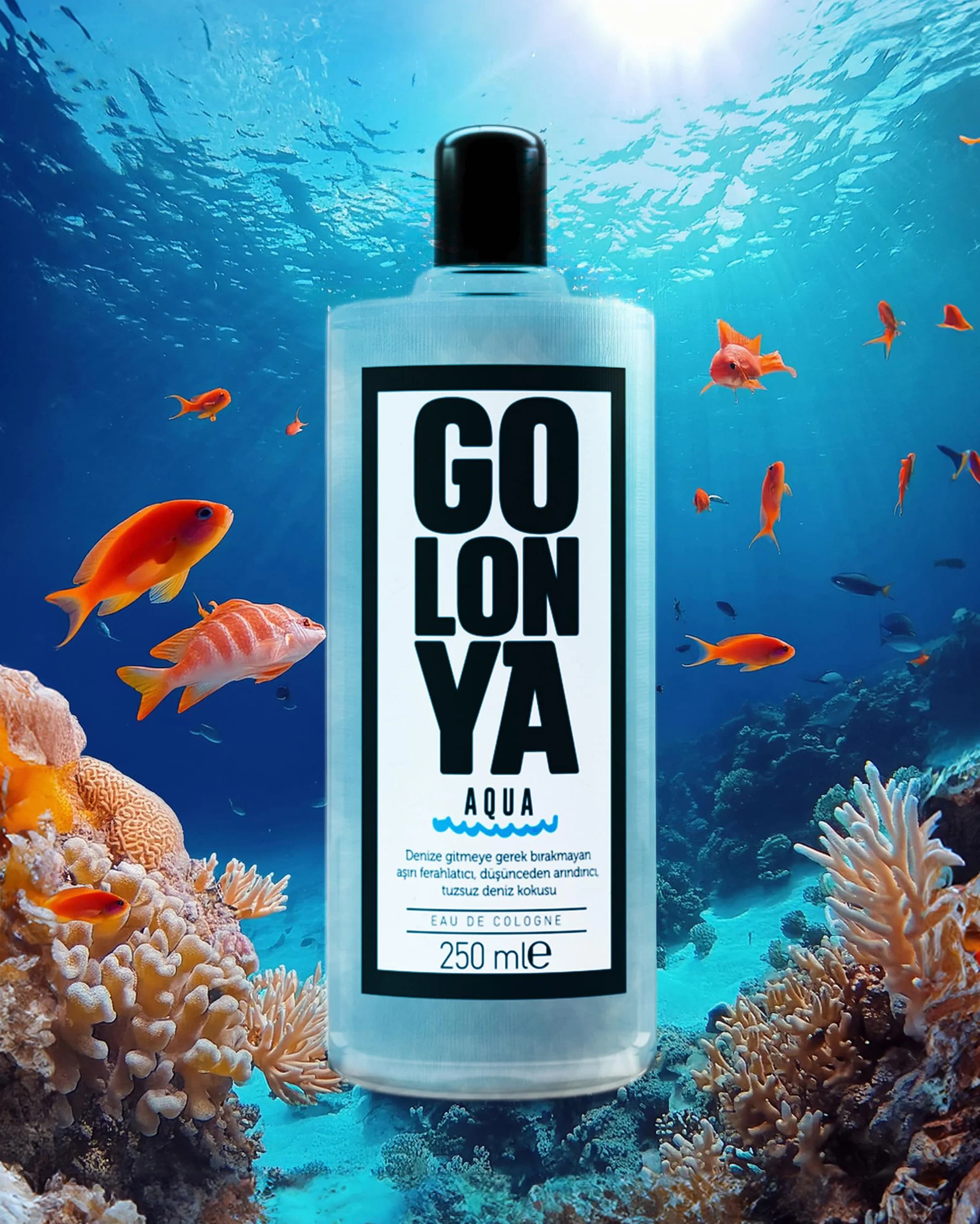 AQUA - Butelka wody kolońskiej - Butelka Kolonya 250ml - Orzeźwiający - Intensywny - Zapach morski - Perfumy unisex utrzymujące się przez długi czas