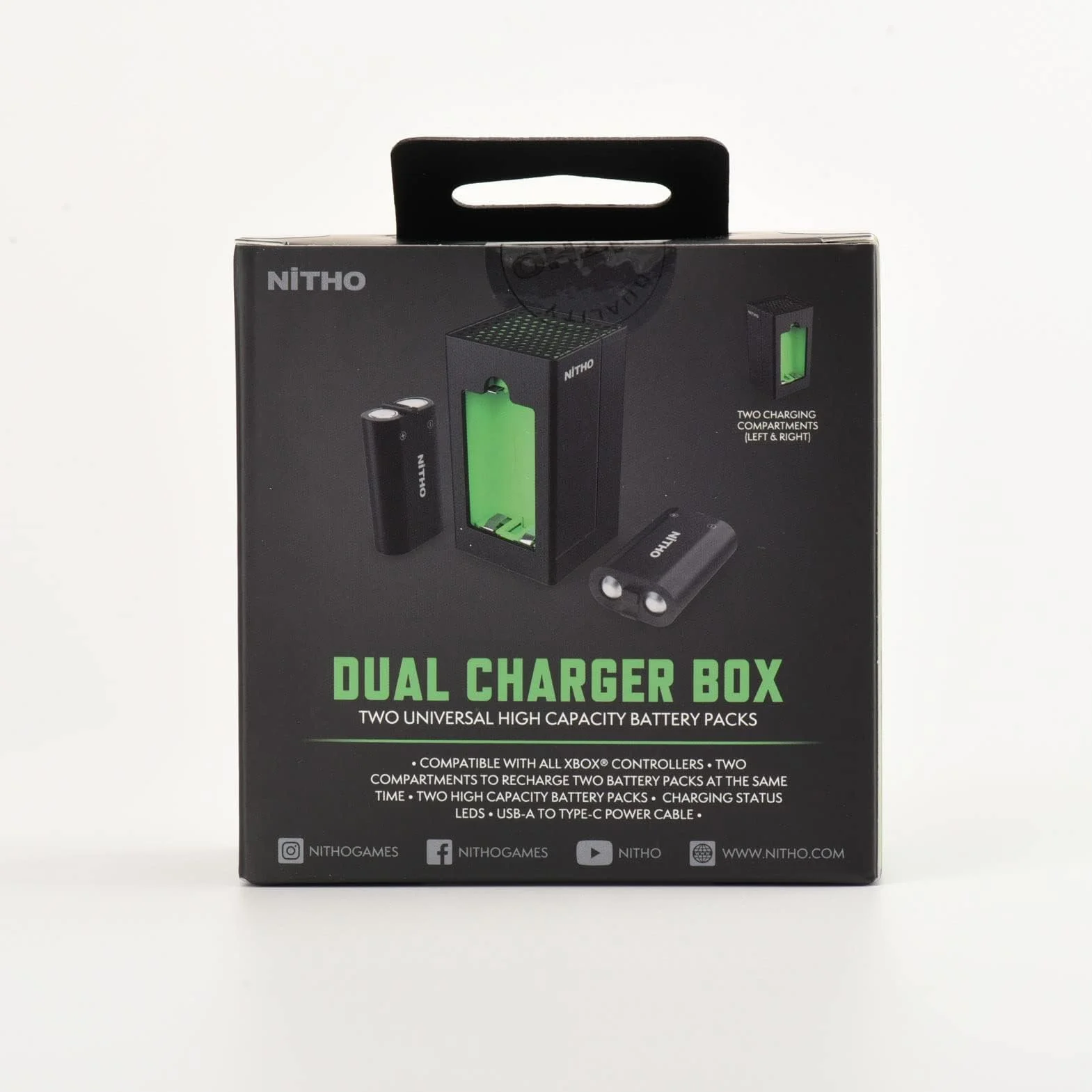 NiTHO stacja ładująca kompatybilna z konsolą Xbox One/Xbox Series X/S kontroler, 2 akumulatory w zestawie, kompaktowa stacja ładująca z zielonymi światłami otoczenia i diodami LED stanu ładowania