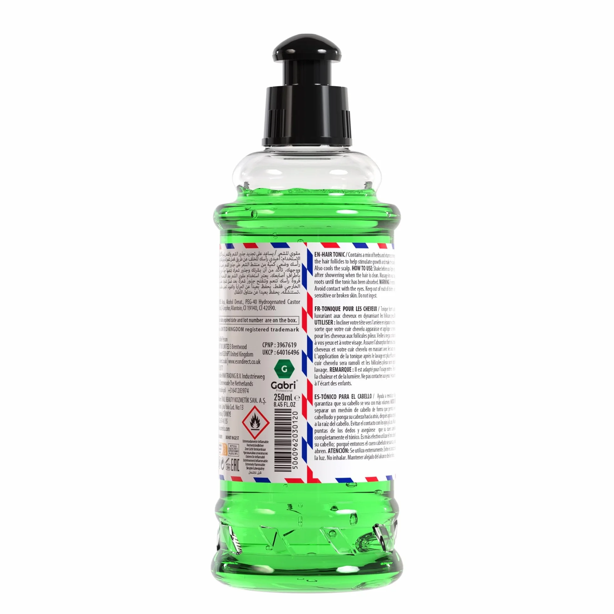 Gabri HAIR TONIC - orzeźwiający tonik do włosów - z atrakcyjnym wzornictwem Barber Shop, orzeźwiająca zieleń wewnątrz i nieodparty zapach! - 250 ml (1 sztuka)