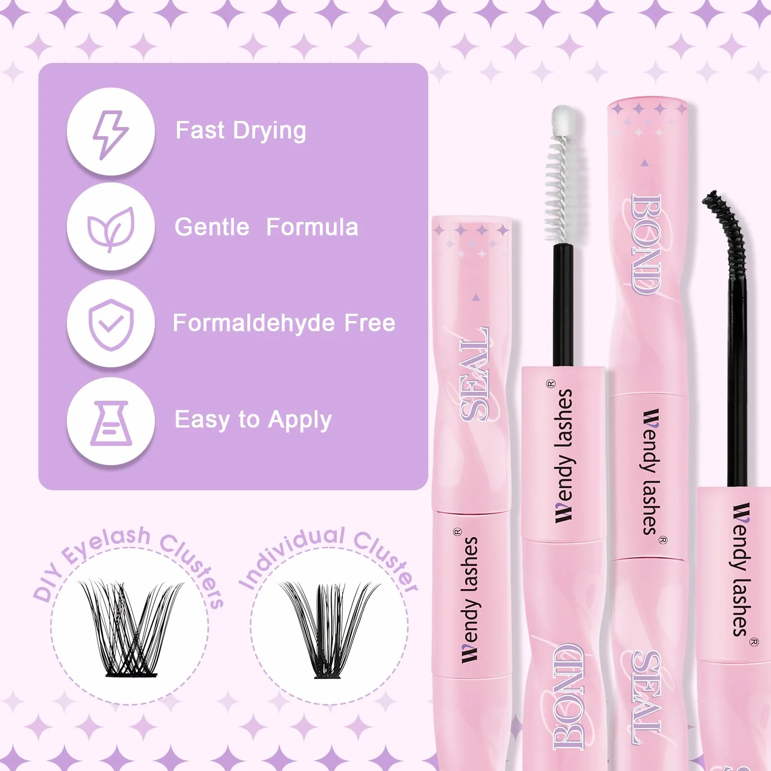 Cluster Lashes Klej i uszczelnienie 2 IN 1 Lash Bond and Seal dla indywidualnych klastrów Przedłużenia rzęs Czarny Lash Bond Wodoodporny rzęs Różdżka Mocne trzymanie Klaster Klej do rzęs