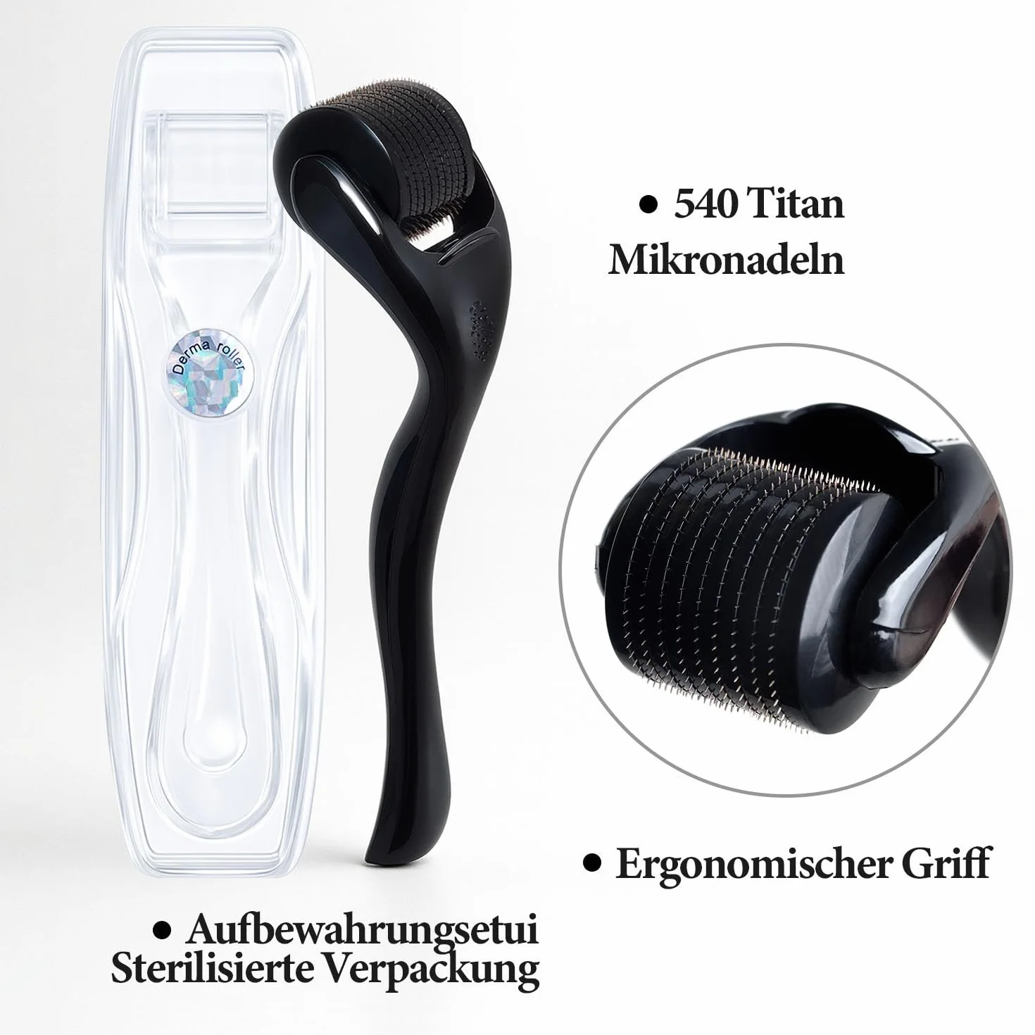 Wałek do brody 0,3 mm – 540 Titan Derma roller do brody i porostu włosów, wałek z mikroigłami do twarzy, skóry głowy i ciała, tytanowe igły dla mężczyzn i kobiet – wałek do blizn z efektem