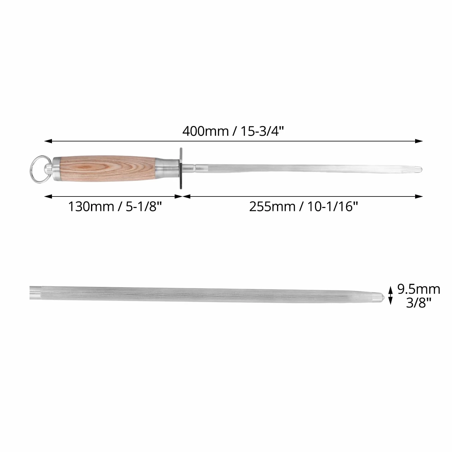 QWORK Pręt do honowania 38 cm stalowy z uchwytem do ostrzenia sztućców