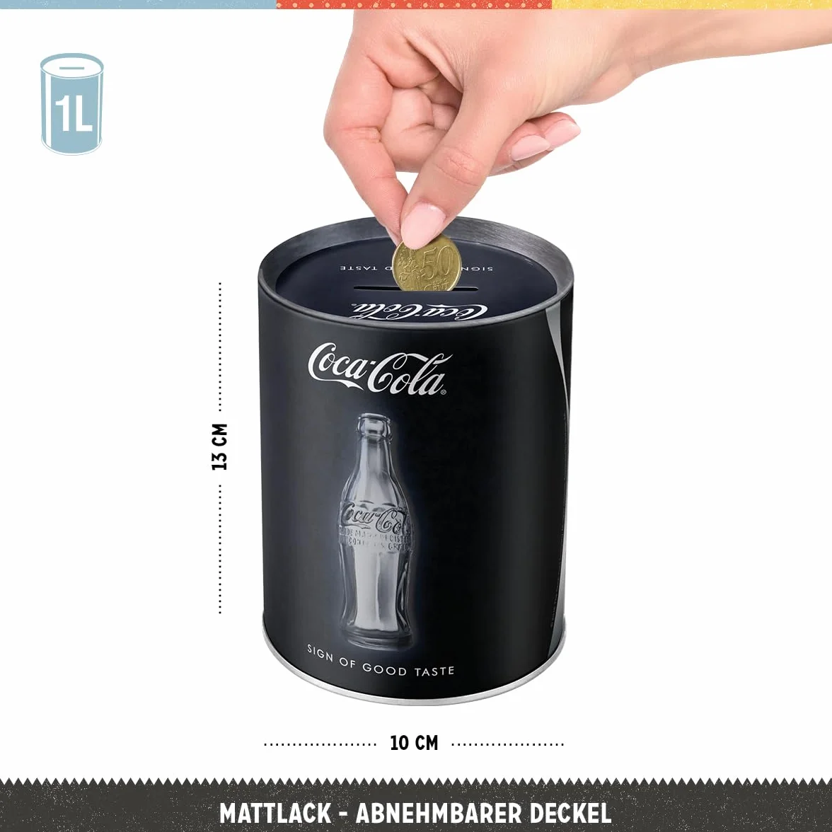 Nostalgic-Art Retro skarbonka, 1 l, Coca-Cola – Sign Of Good Taste – Pomysł na prezent dla miłośników Coca-Coli, Official License Product (OLP), metalowa skarbonka, Styl vintage