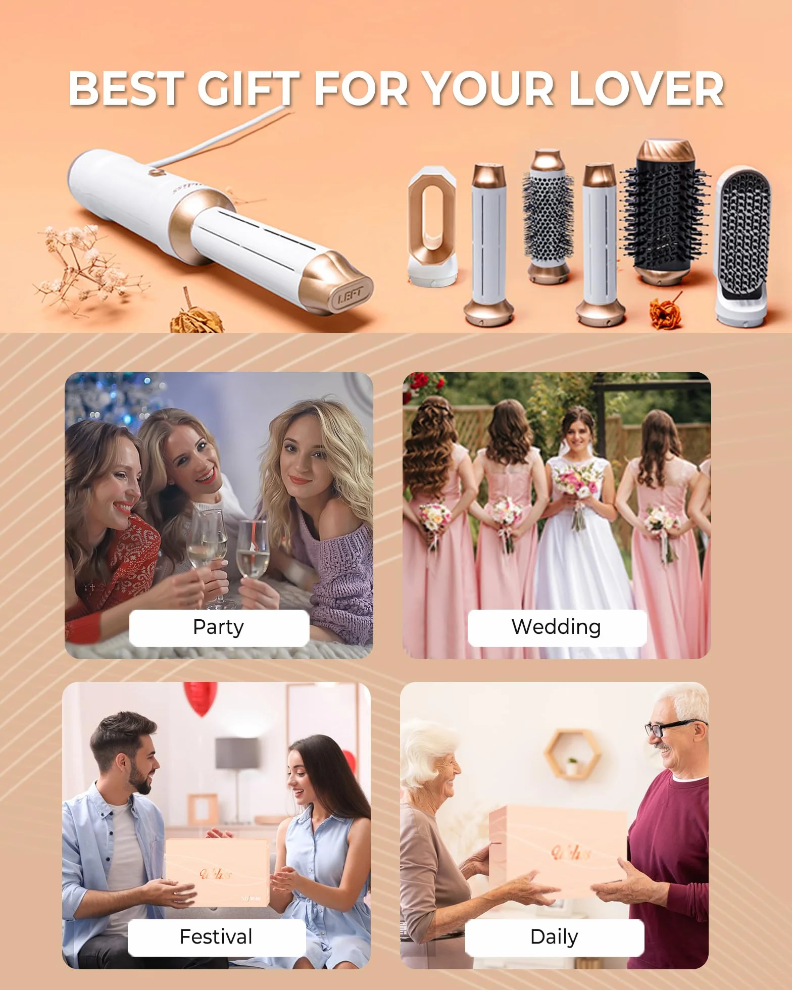 UKLISS Airstyler 6 w 1, dmuchana szczotka do włosów z suszarką do włosów, automatyczna lokówka do włosów, prostownica do włosów, zestaw do suszenia włosów, zestaw upominkowy dla kobiet do stylizacji