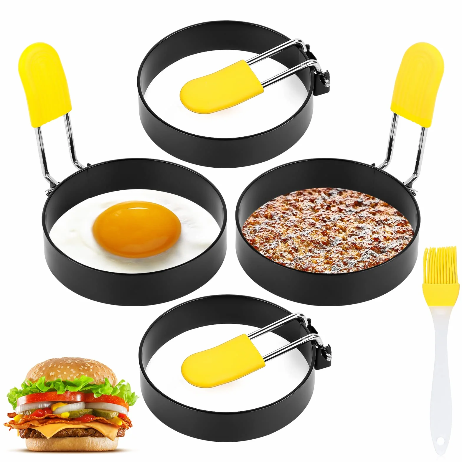 Forma do jajek sadzonych do patelni, 4 sztuki foremka do naleśników Egg Ring, okrągła forma do jajek sadzonych, forma do jajek sadzonych ze stali nierdzewnej, antytrzeszcząca forma do naleśników z