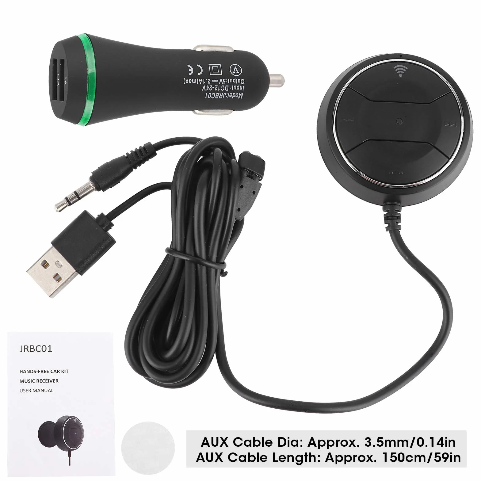 Zestaw samochodowy Bluetooth Yctze, bezprzewodowy zestaw samochodowy Bluetooth V4.0 12 V-24 V NFC Odbiornik muzyczny bez użycia rąk Odtwarzacz 3,5 mm Port Aux (czarny)