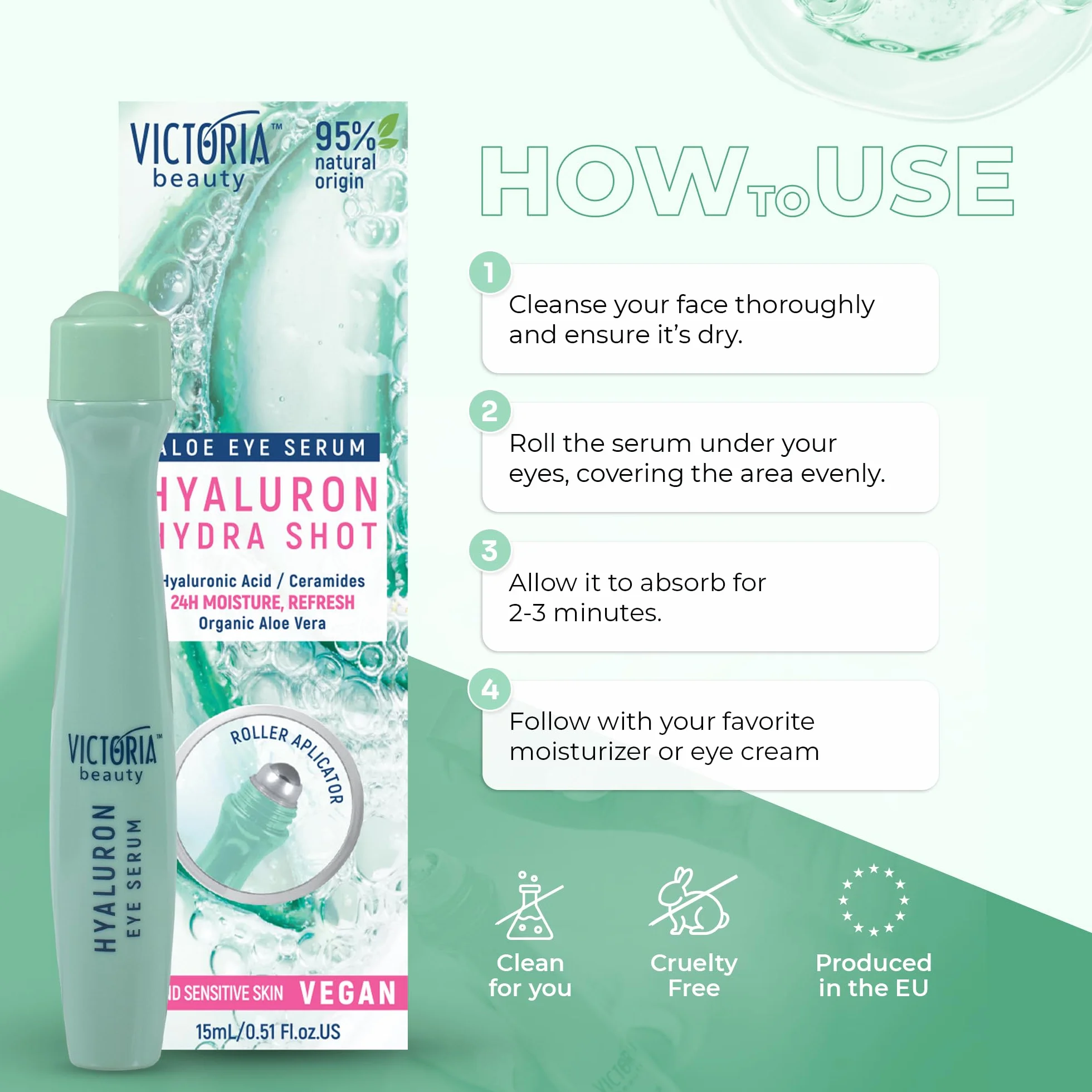 Victoria Beauty Wałek do serum pod oczy z niacynamidem, kwasem hialuronowym, 15 ml