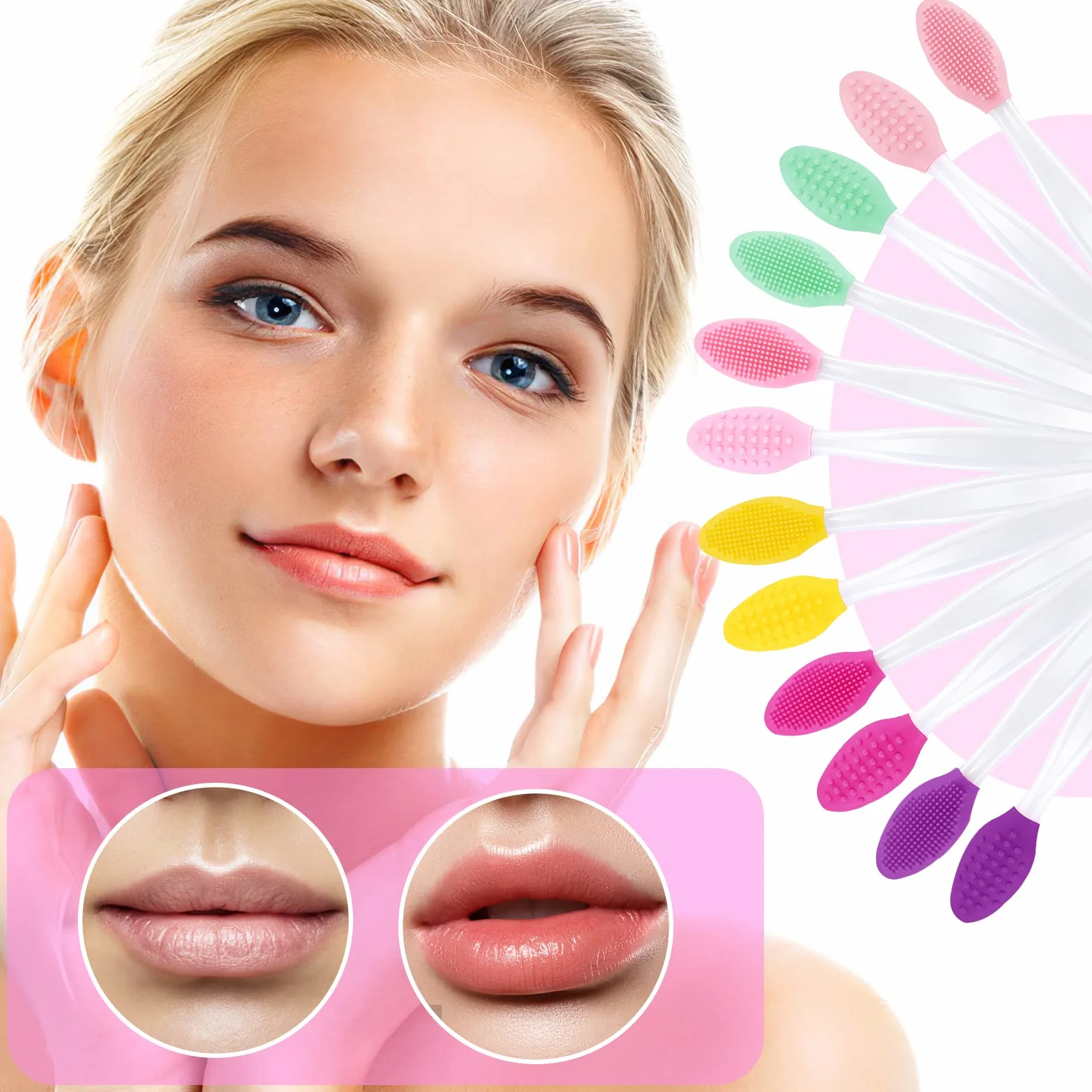 Lusofie 12 sztuk Szczotka do złuszczania ust Dwustronny silikonowy pędzel do ust Mini peeling Brush do ciemnych ust dla mężczyzn i kobiet Mini szczotka do pielęgnacji ust