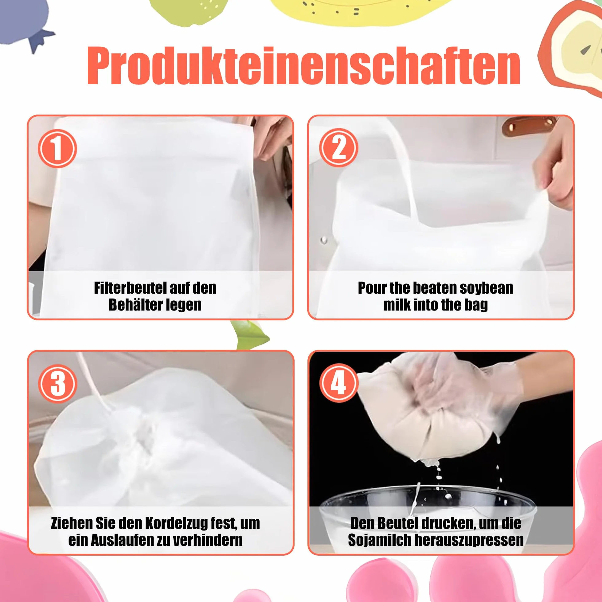 Worki na mleko roślinne z muślinu nylonowego 20×30 cm, filtry do żywności wielokrotnego użytku