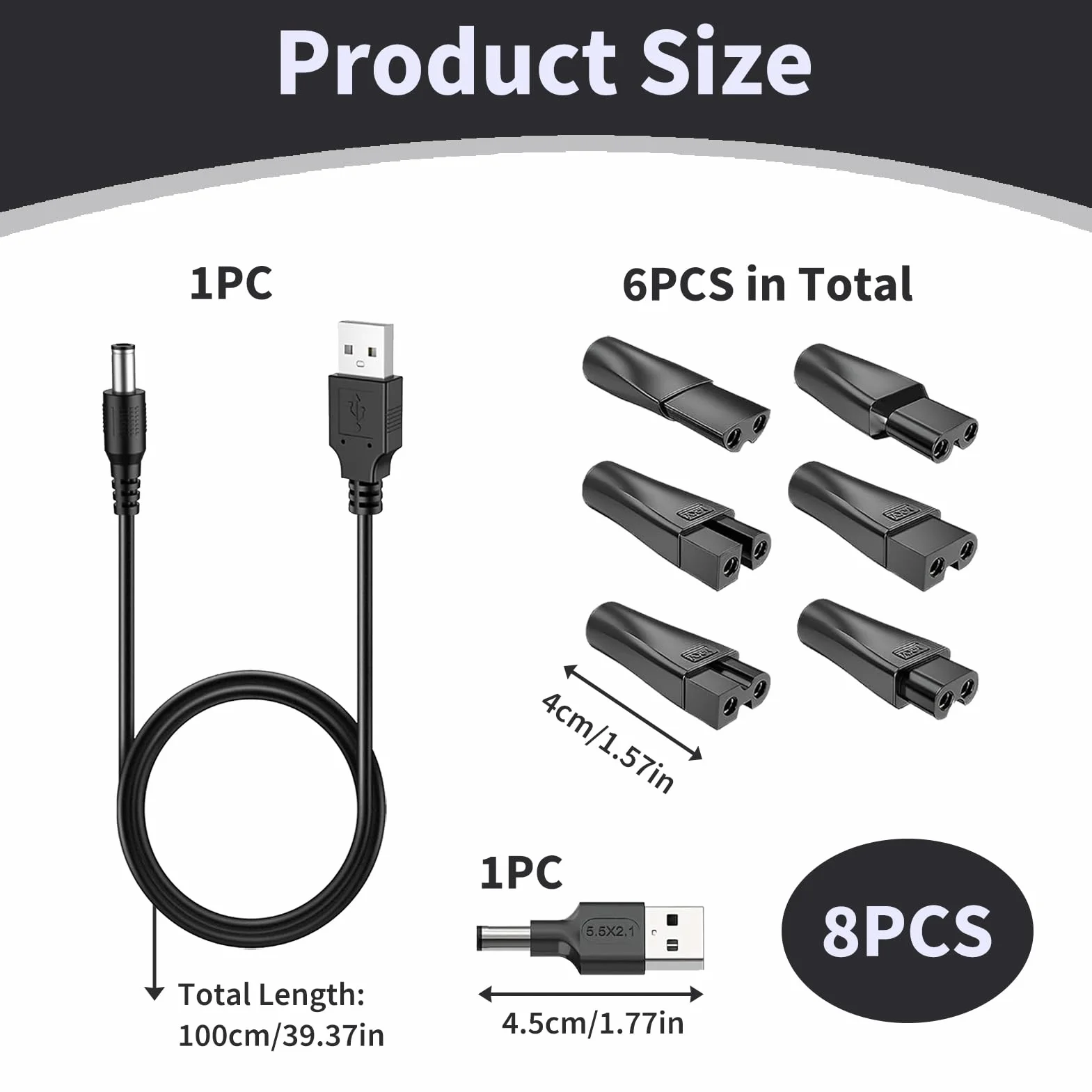 7 sztuk 5 V USB ładowarka do golarki, kabel zasilający USB do maszynki do strzyżenia włosów, zapasowy kabel zasilający do trymera brody, zestaw ładowarek z różnymi adapterami do urządzeń kosmetycznych