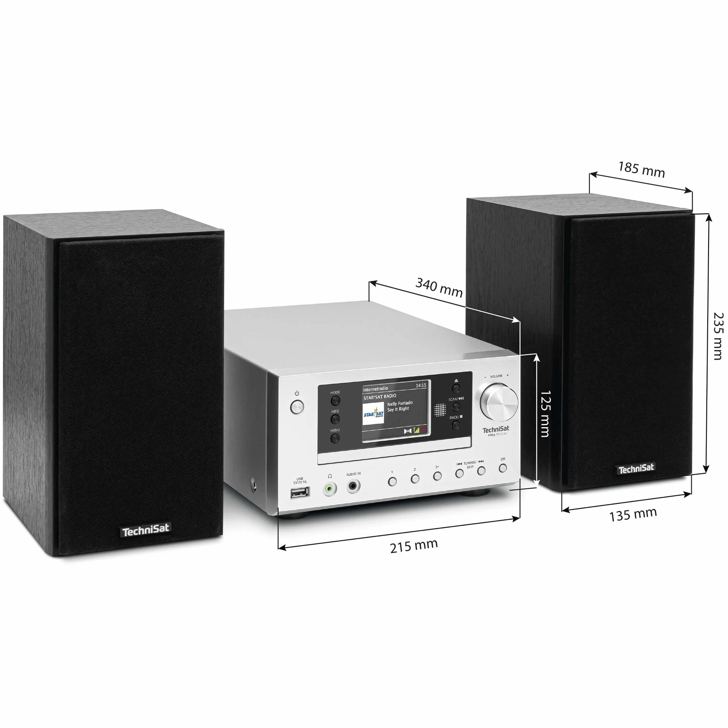 TechniSat VIOLA 710 CD IR – kompaktowy system Hi-Fi (radio internetowe, DAB+, UKW, odtwarzacz CD, Bluetooth, 2 x 20 W RMS, gniazdo słuchawkowe, budzik, wyłącznik czasowy, kompaktowy system, pilot
