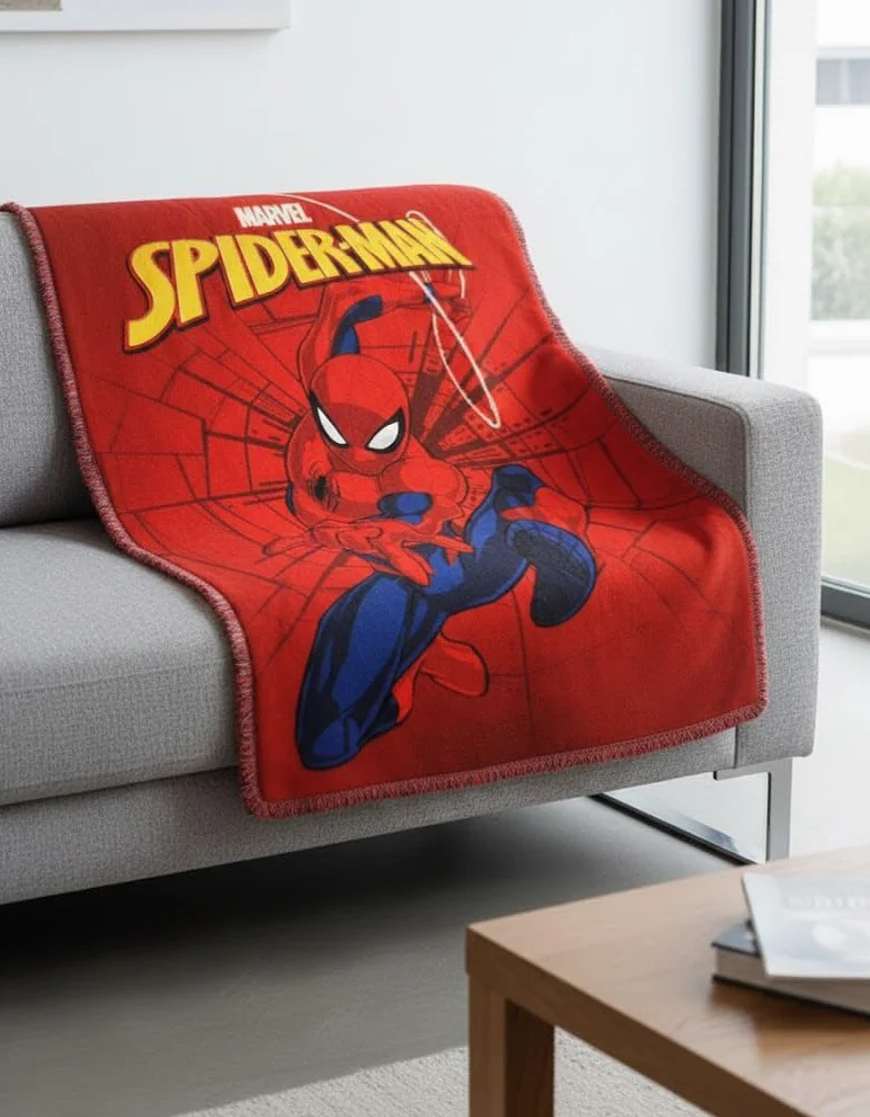 Marvel Spiderman koc polarowy w kratę kolor czerwony, 140 x 100 cm