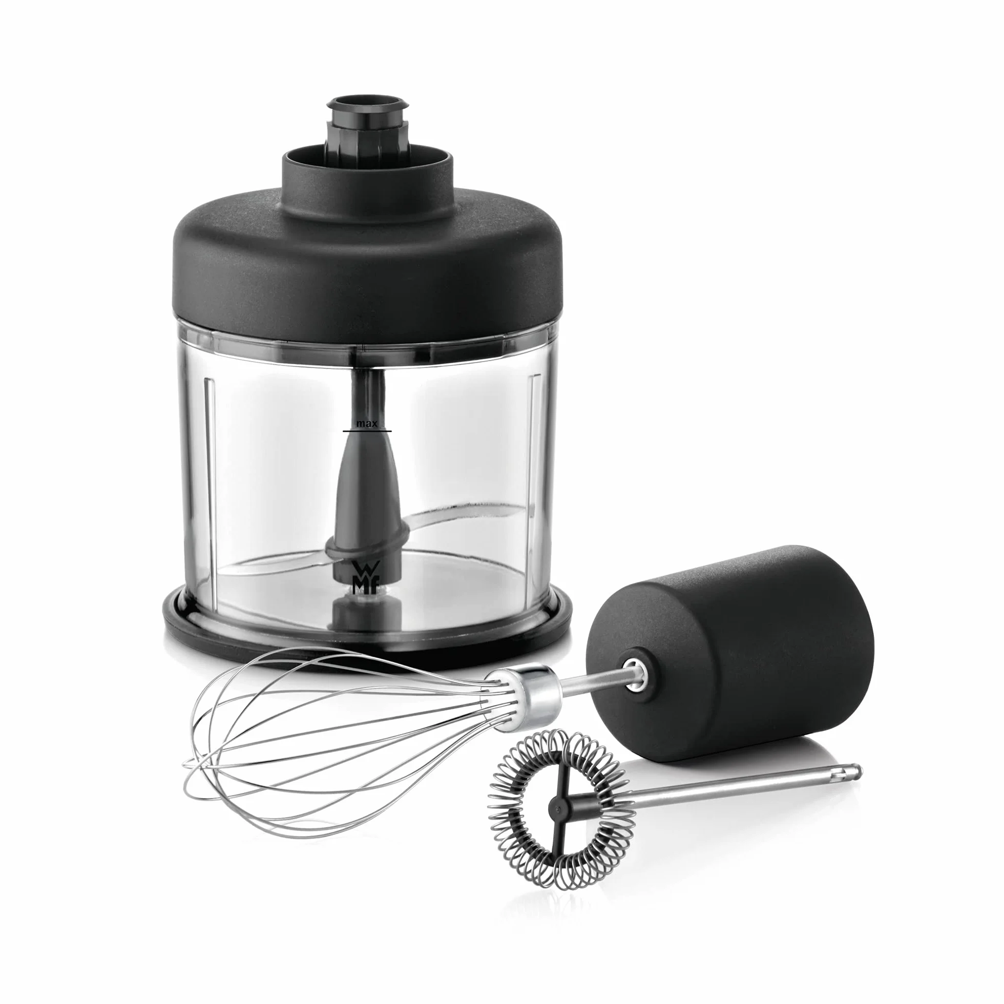WMF Lineo 5-częściowy zestaw blenderów ręcznych, pałeczka do miksowania, trzepaczka, spieniacz do mleka, rozdrabniacz, 700 W, różdżka z pojemnikiem 1 l, stal nierdzewna matowa