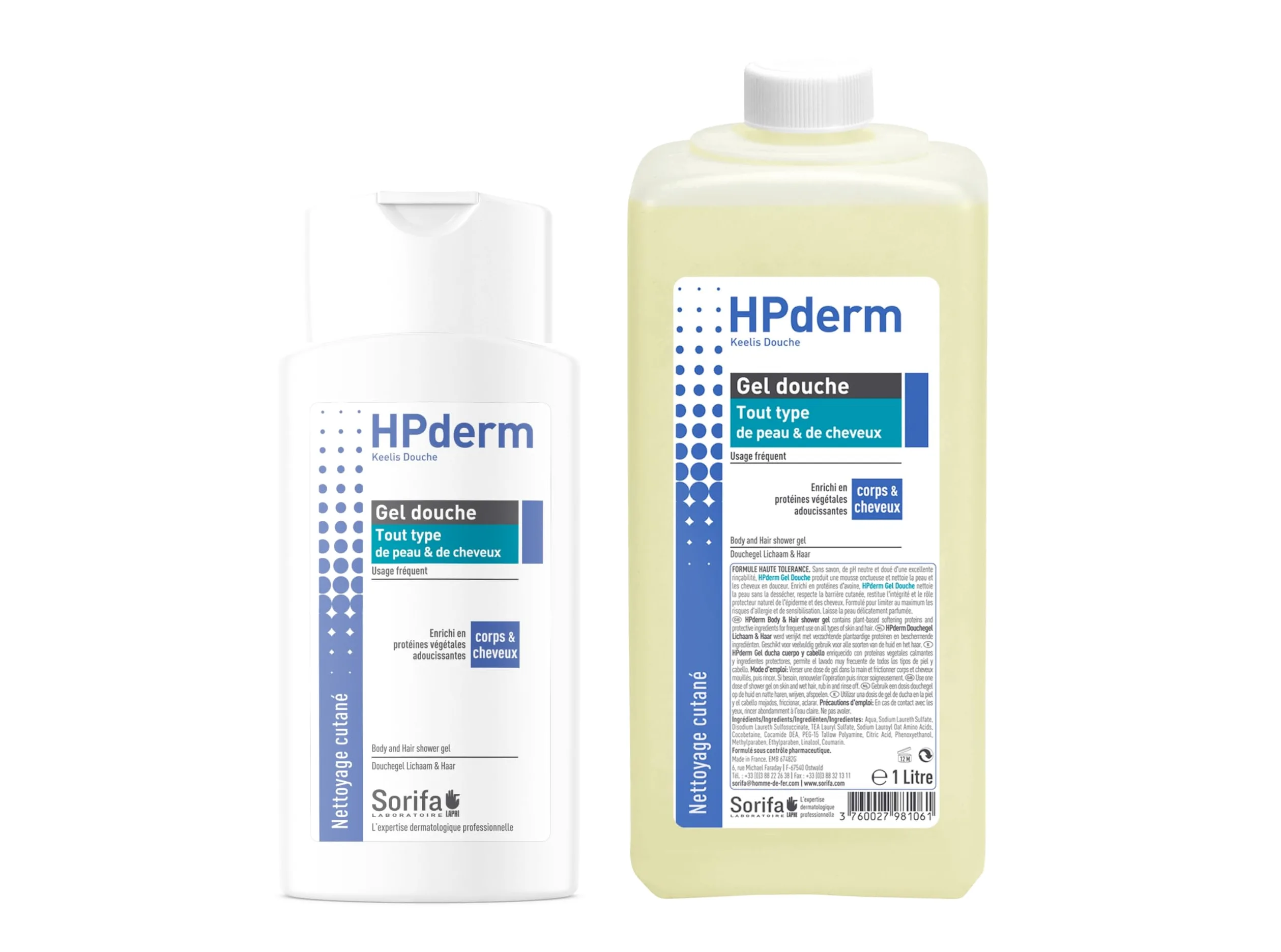 HPderm Żel pod prysznic 2 w 1 do ciała i włosów - Dermo-protective - Każdy rodzaj skóry i włosów - z białkami owsianymi - Częste stosowanie - pH neutralne, bez mydła - Butelka 1L