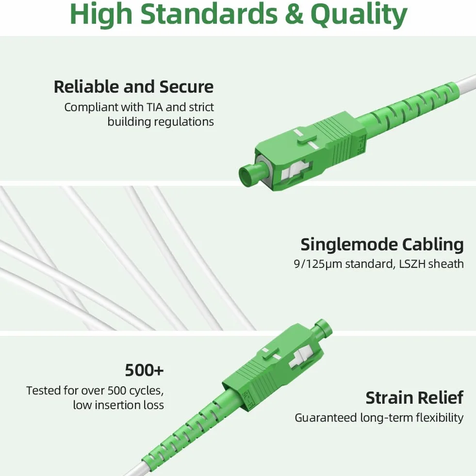 OFFCUP 10 m / 32,8ft kabel światłowodowy SC/APC do SC/APC OS2 Simplex Singlemode 9/125μm LSZH FTTH 3,0 mm Patch kabel światłowodowy kabel ze złączem adaptera