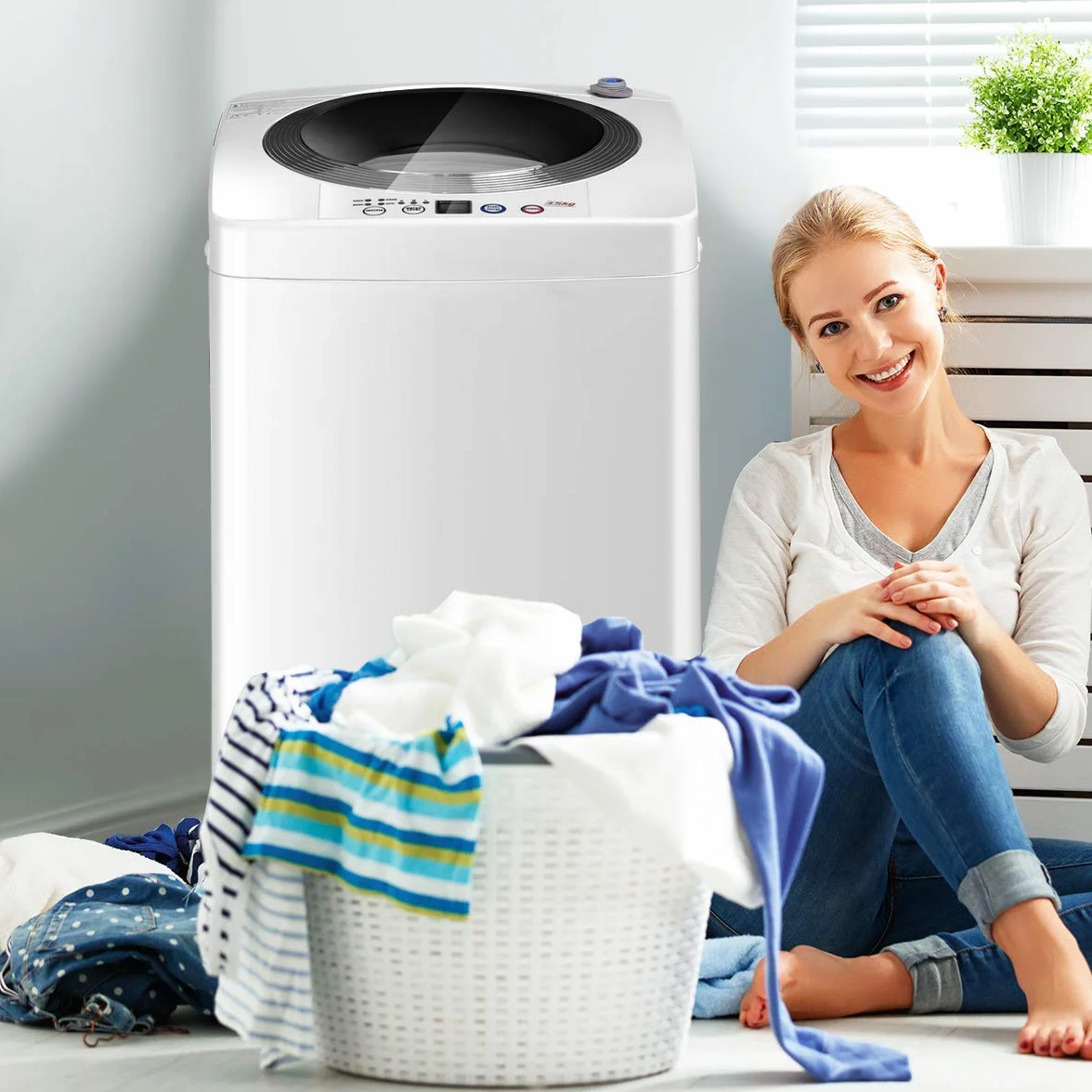 FANTASK Pralka w pełni automatyczna, 3,5 kg, mini pralka z wirowaniem, 6 programów, 240 W, ładowana od góry, z pompką, do mieszkania, kampera i na kemping
