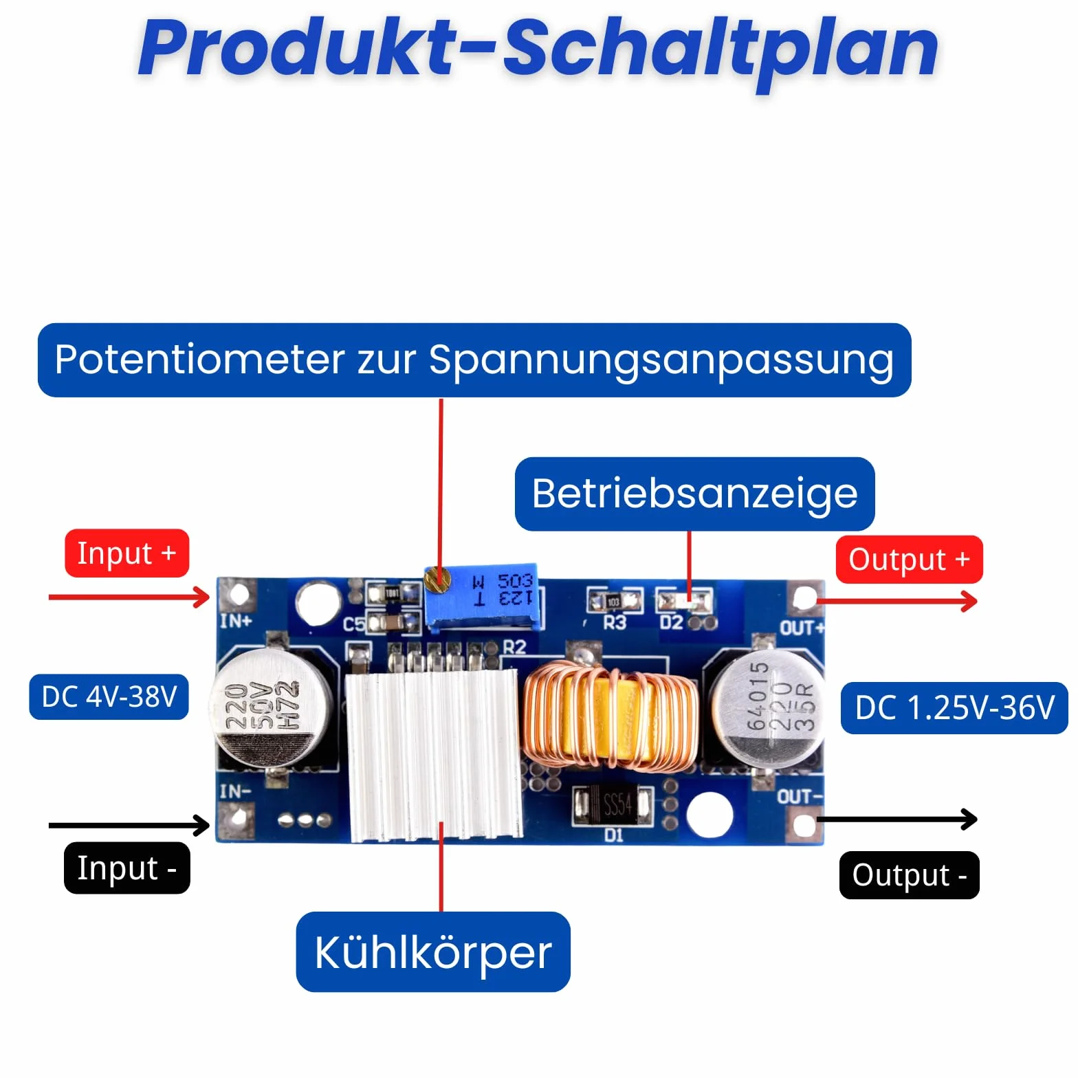 DC-DC Buck Converter 4-38 V do 1,25-36 V 5 A regulowany 24 V 12 V 9 V 5 V Step Down przetwornik napięcia kompatybilny z Arduino LED Electric Power DIY (3 sztuki)