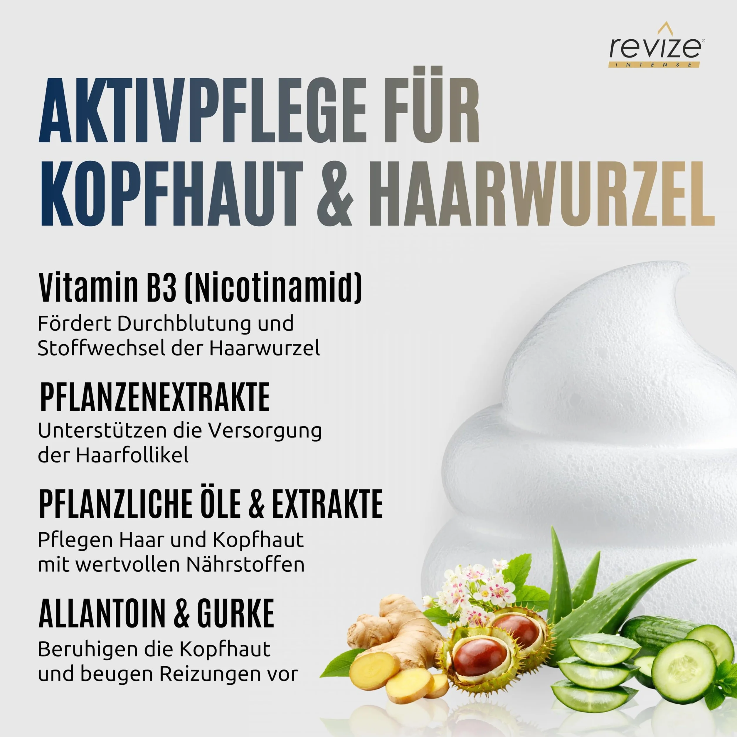 REVIZE Męska pianka: Stymuluje wzrost włosów, dla grubszych i pełniejszych włosów, opakowanie 3-miesięczne z biotyną, 3 x 60 ml