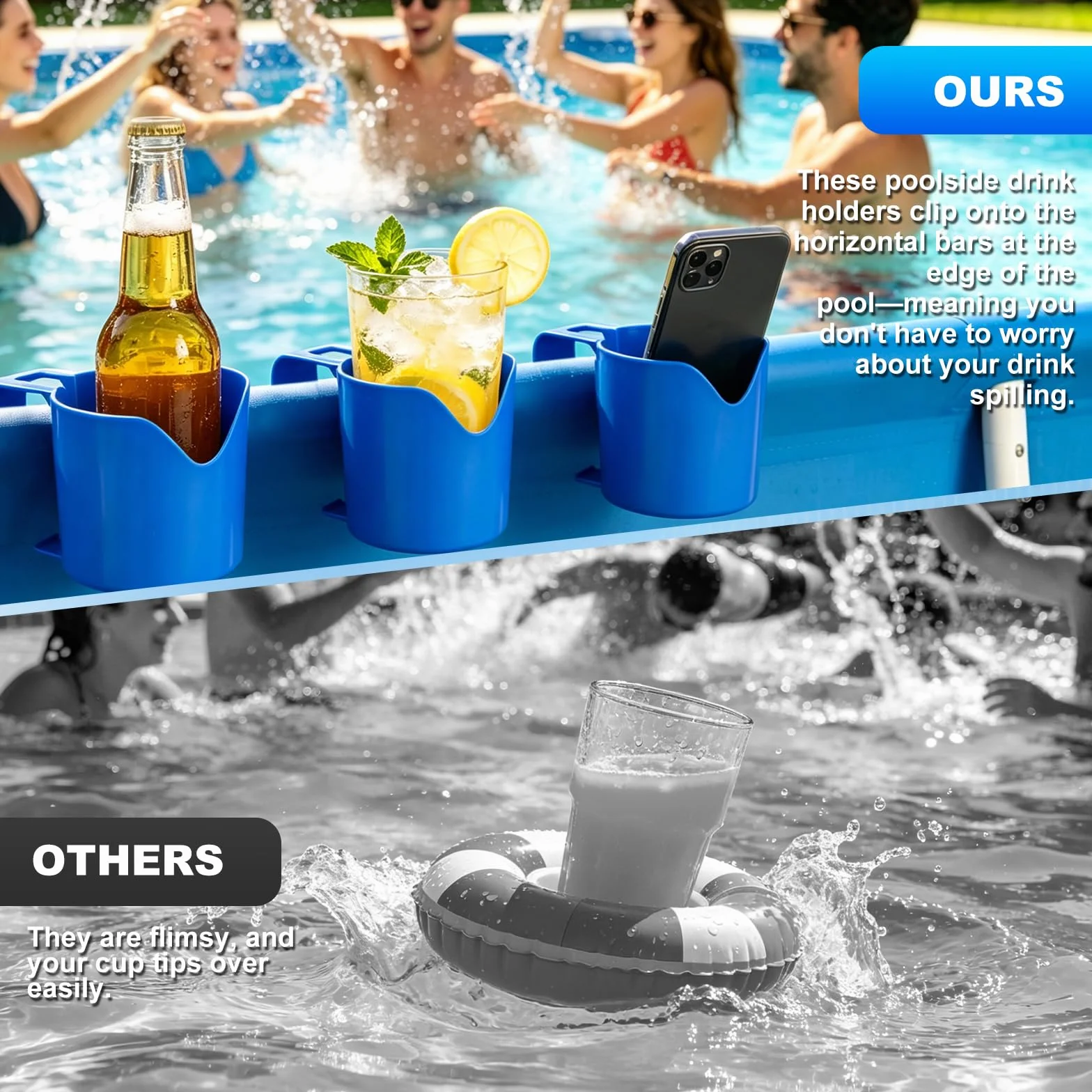 Uchwyty na napoje Poolside z tworzywa sztucznego, akcesoria basenowe
