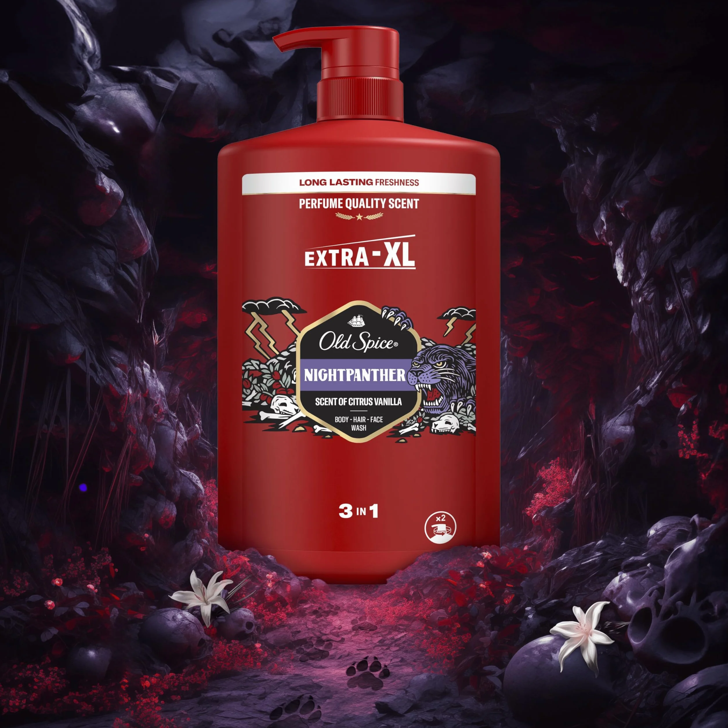 Old Spice Night Panther Żel pod prysznic i szampon dla mężczyzn 1000ml, uniwersalna formuła 3 w 1 do mycia ciała, włosów i twarzy, długotrwała świeżość, głębokie oczyszczanie