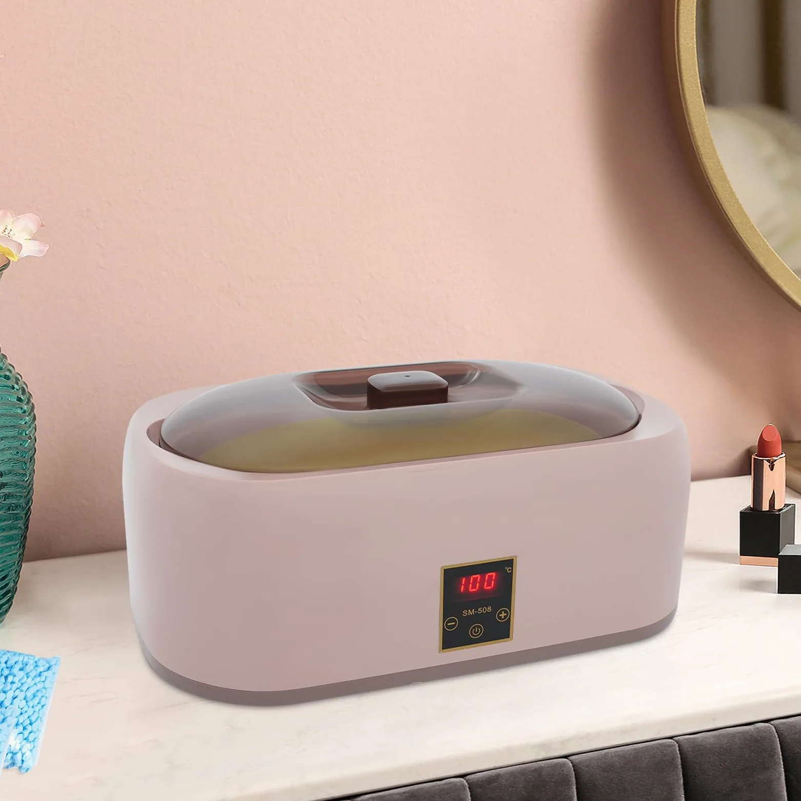 Waxing Podgrzewacz wosku, 4000 ml, podgrzewacz do depilacji, z ciepłym woskiem, do całego ciała, w domu, różowy