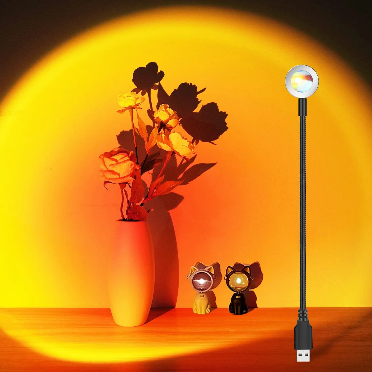 OSDUE Lampa o zachodzie słońca,tęczowy projektor, USB lampa nocna na podłogę z romantyczną atmosferą do fotografii, baru, sklepu, na ślub, urodziny i imprezę
