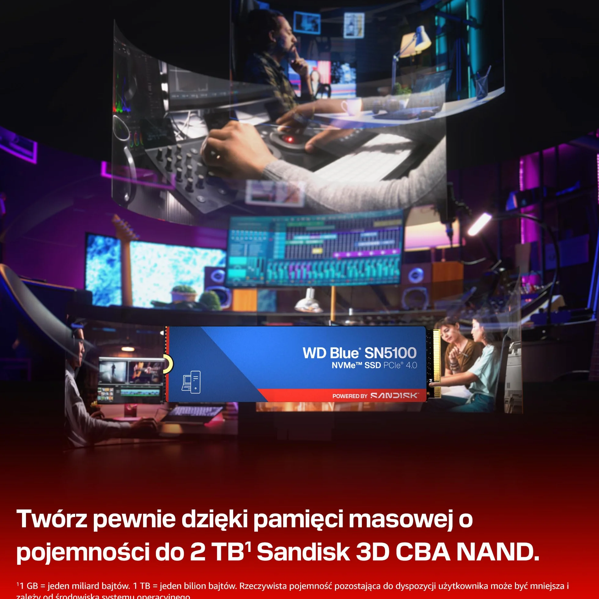 WD Blue SN5100 2 TB NVMe SSD (odczyt do 7 100 MB/s, M.2 2280, PCIe Gen 4.0, nCache 4.0, technologia Sandisk 3D CBA NAND, oprogramowanie do migracji danych Acronis True Image)