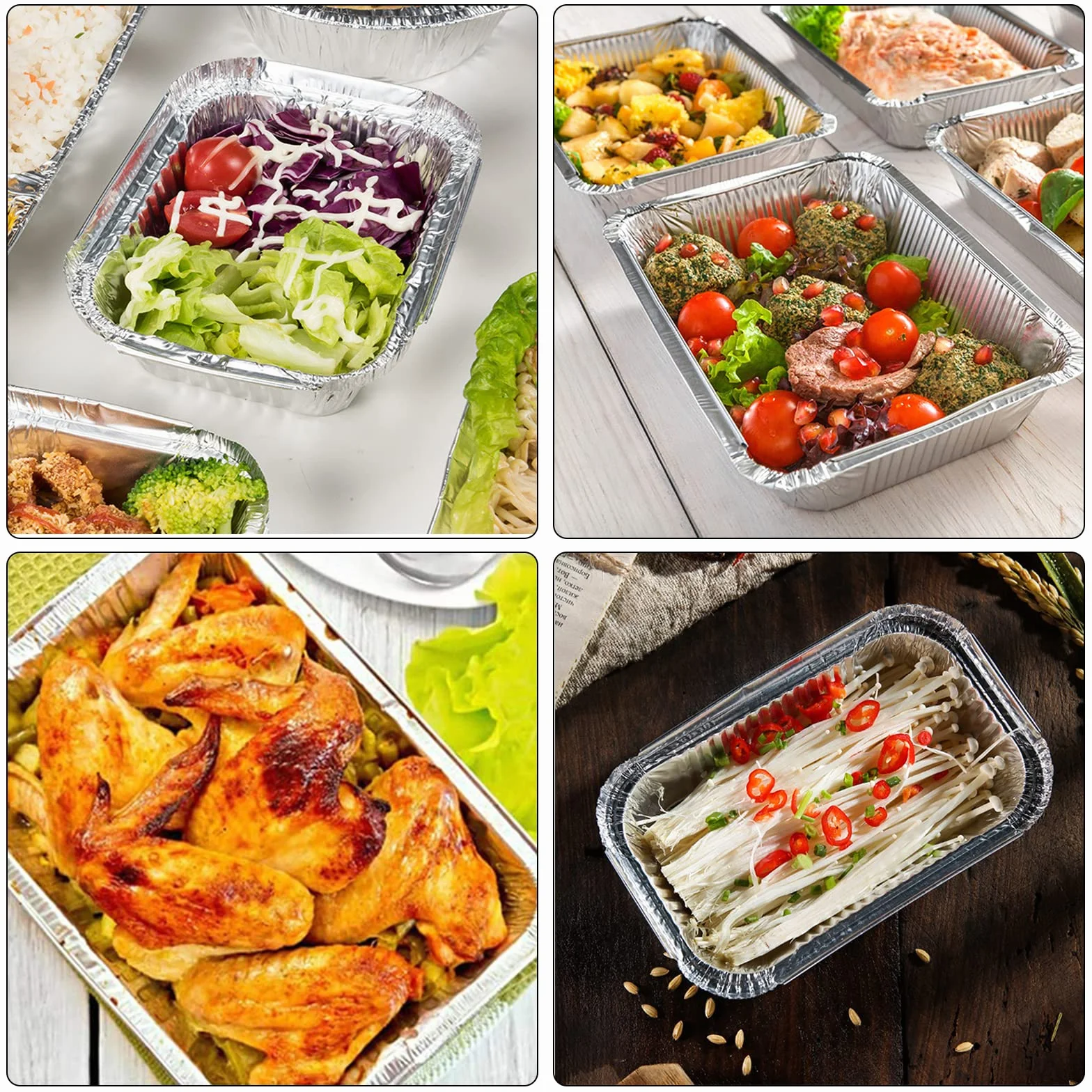 Aluminiowe pojemniki do przechowywania z pokrywką, 1000 ml, średniej wielkości, jednorazowe, do pieczenia, grillowania, pieczenia, na wynos, gotowania, zamrażarki, 21,5 x 16 x 5 cm