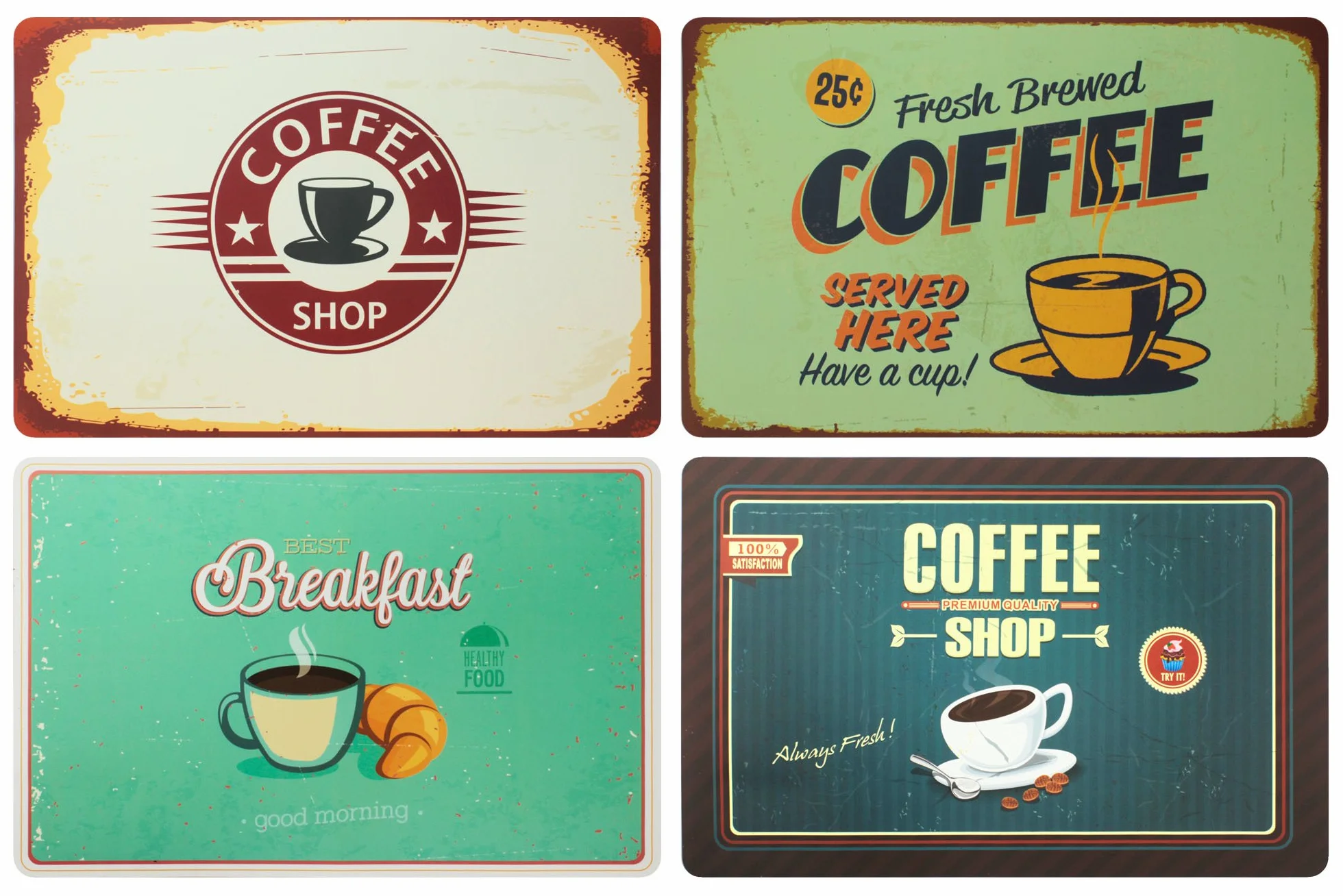 Zestaw 4 stołowych Retro Coffee Shop plastikowe zmywalne 43 x 28 cm