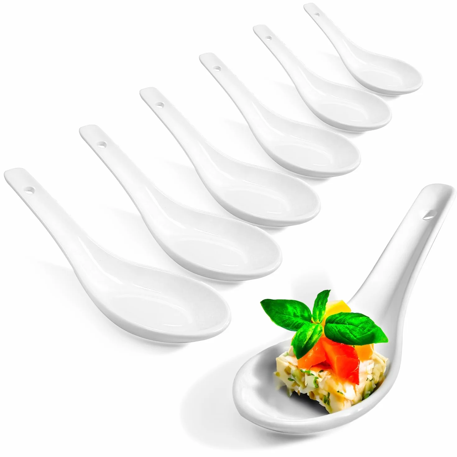 COM-FOUR® 6x azjatyckie lyzki do zupy - lyzki do ryzu z bialej porcelany - lyzki do serwowania misek ryzowych, ramenu, przystawek, deserów - zestaw lyzek porcelanowych (6 sztuk - biale)