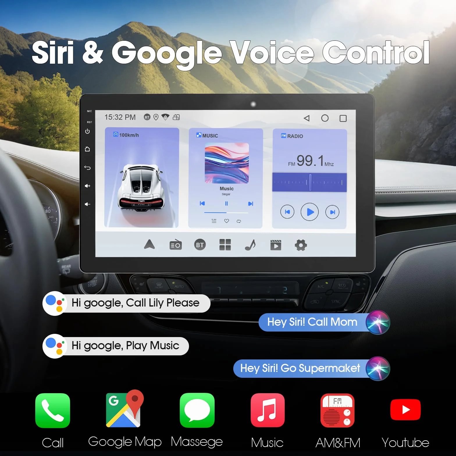 Haudio Obrotowe Radio Samochodowe 360°, Stereo 1 DIN z Funkcją Carplay i Android Auto, 10,1 Calowy Ekran IPS do Odtwarzania z GPS, Mirror Link, Sterowanie Głosowe, Radio RDS/FM/AM, Tylna Kamera 720P