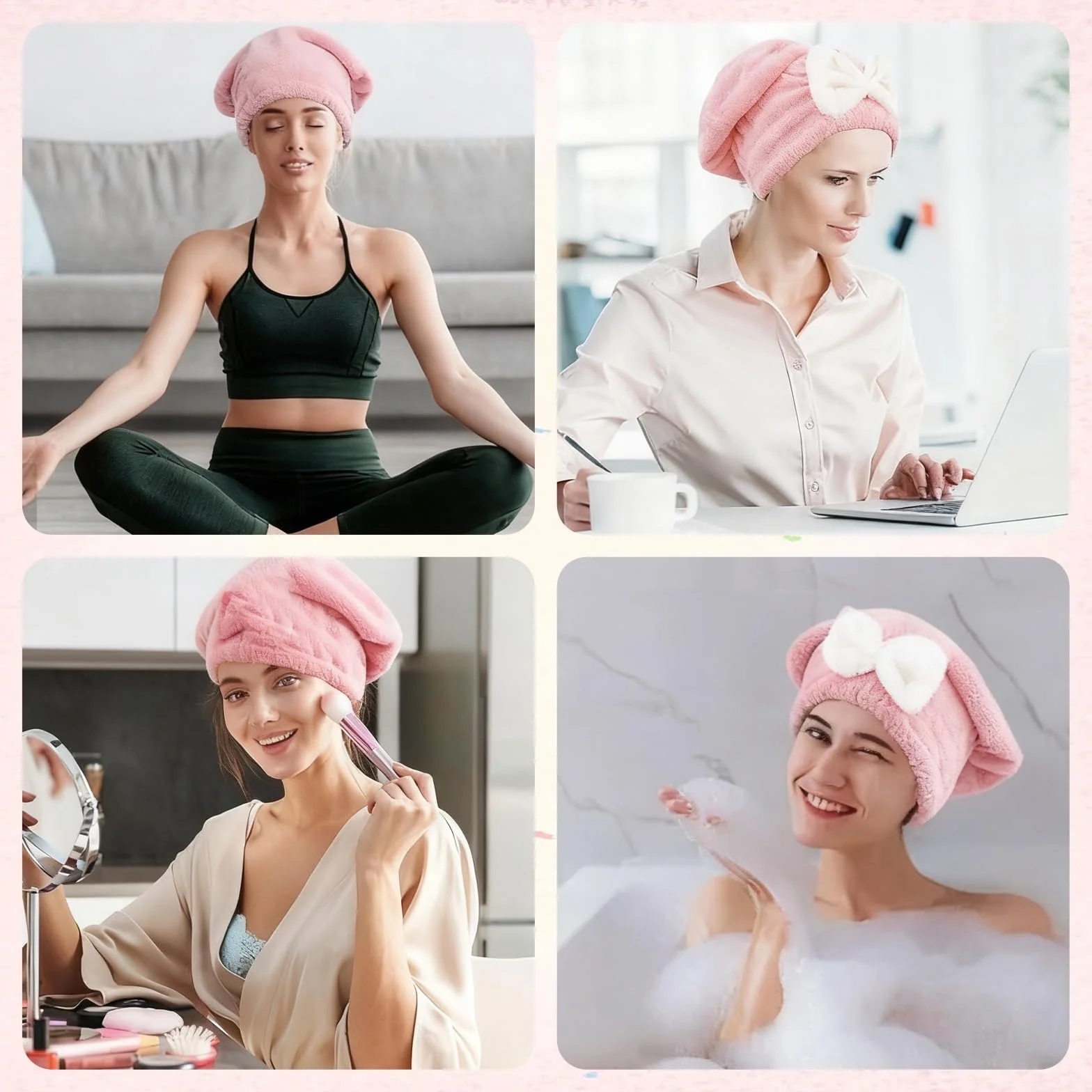 Ręcznik do włosów z mikrofibry, bardzo miękki i bardzo chłonny turban do włosów, czepek do suszenia włosów, ręcznik do włosów dla dziewcząt i kobiet, różowy