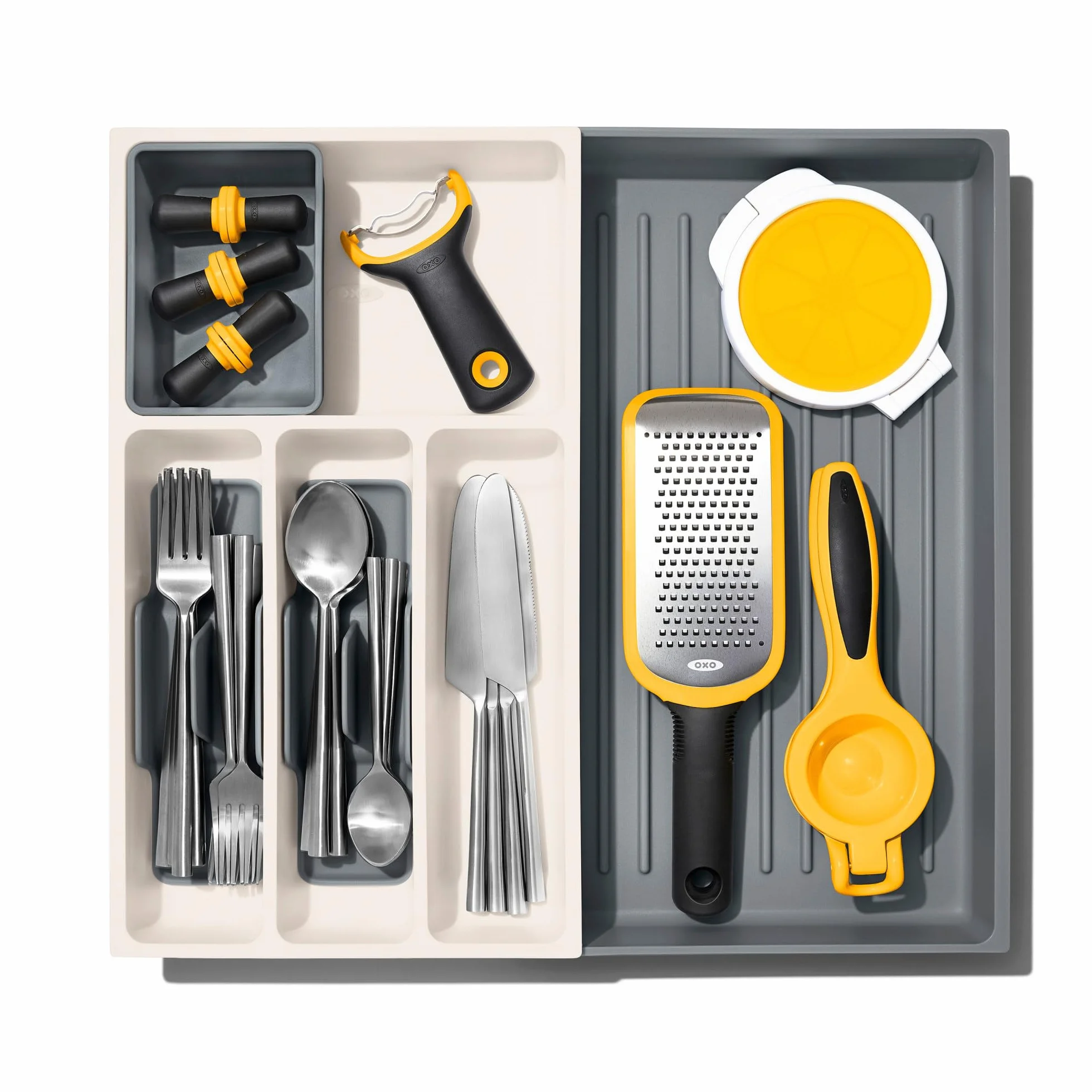 OXO Good Grips regulowany organizer na przybory do szuflady kuchennej, biały