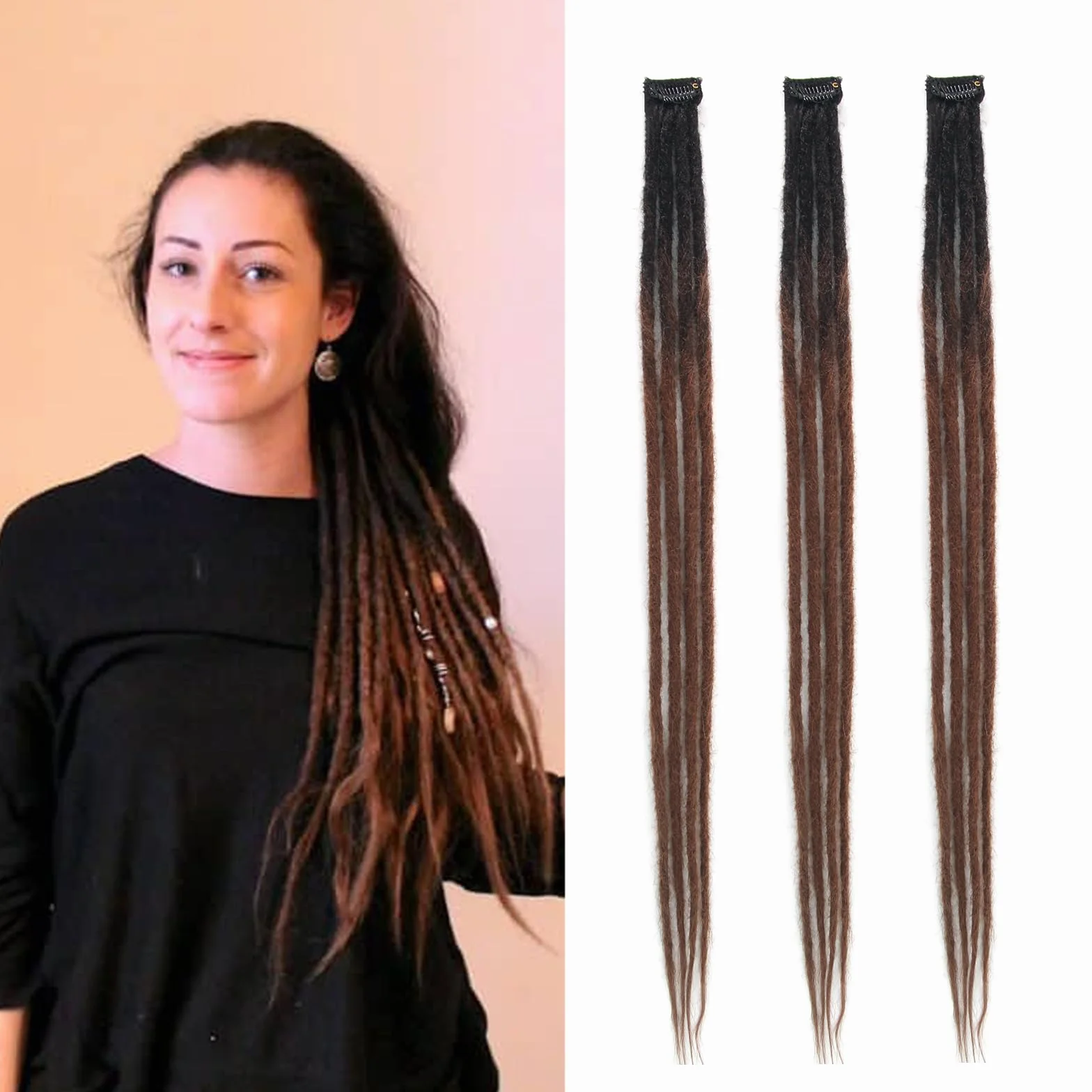 Clip In Dreadlock Extensions 24 Inch 3PCS Ręcznie Robione Syntetyczne Dredy 0,6 cm z Klipsami Miękkie Szydełkowe Przedłużenia Loków