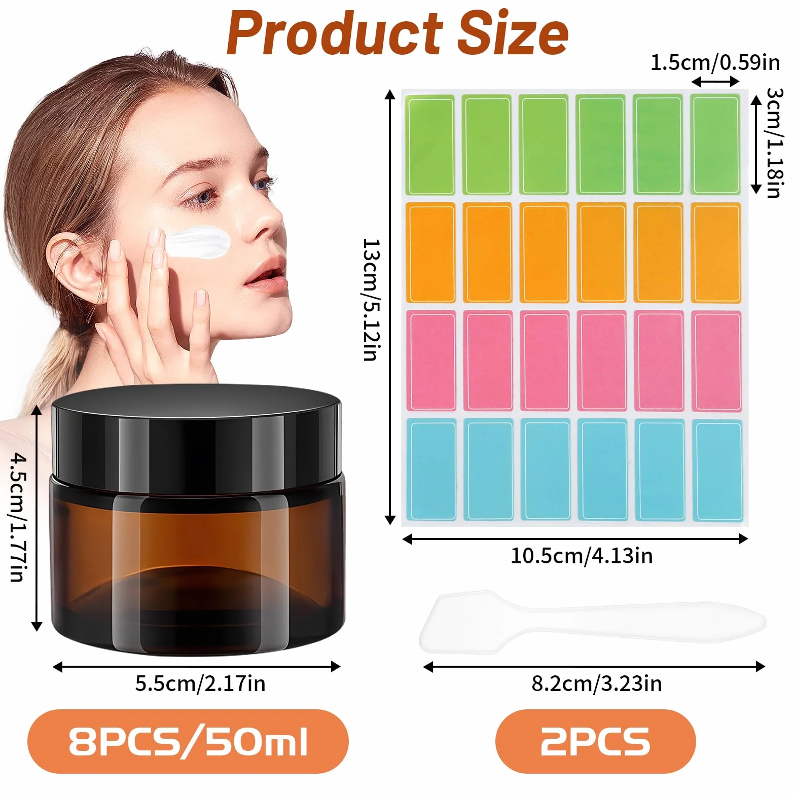8 sztuk szklanych pojemników z bursztynu, puste puszki, do napełniania naklejkami i 2 szpatułkami, szklane słoiki z pokrywkami, słoiczek na maść 50 ml na balsamy, kremy, olejki eteryczne