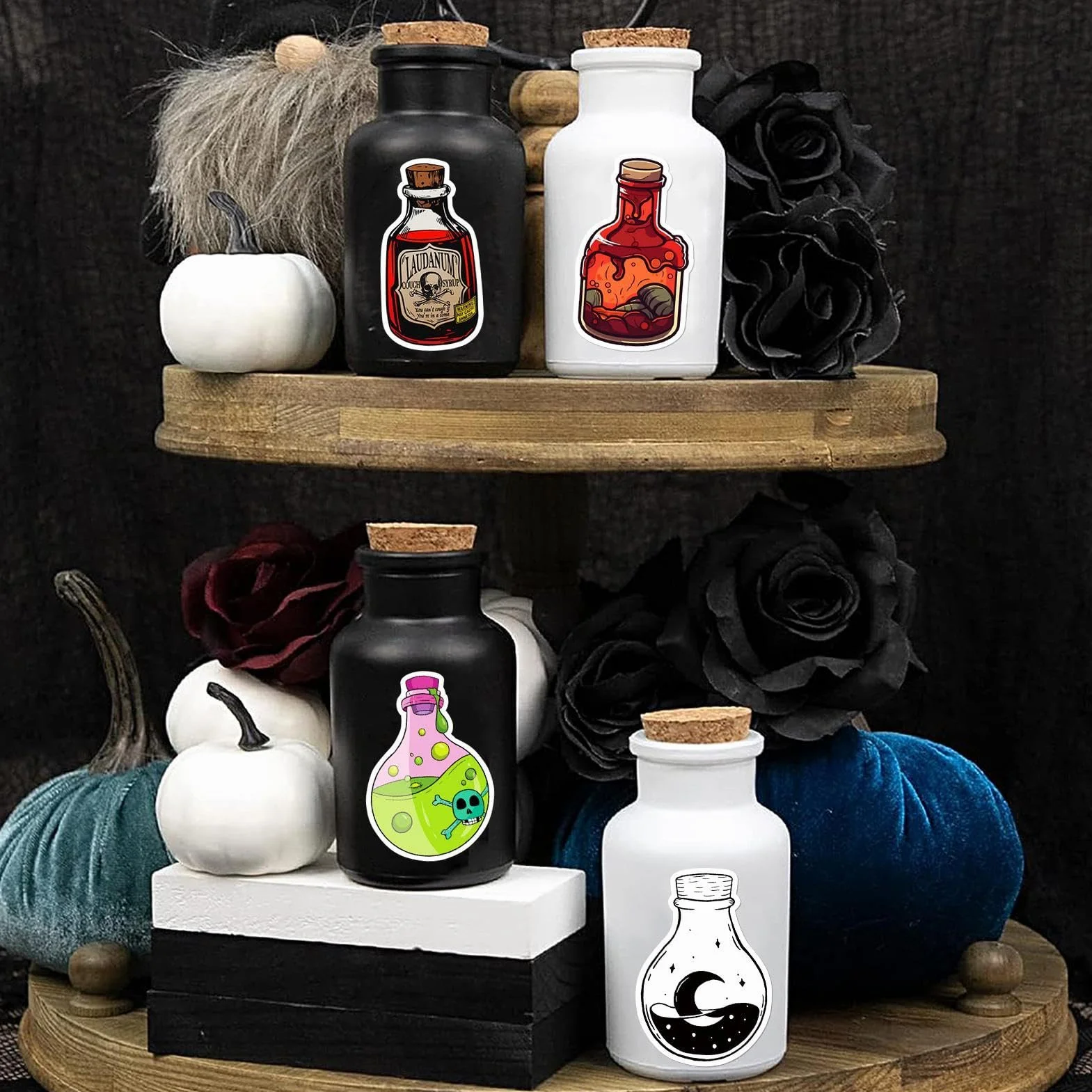 Halloween Potion Bottle Sticker Labels, 50x Decals, Clear Spherical Cosplay Stickers for Water Bottle