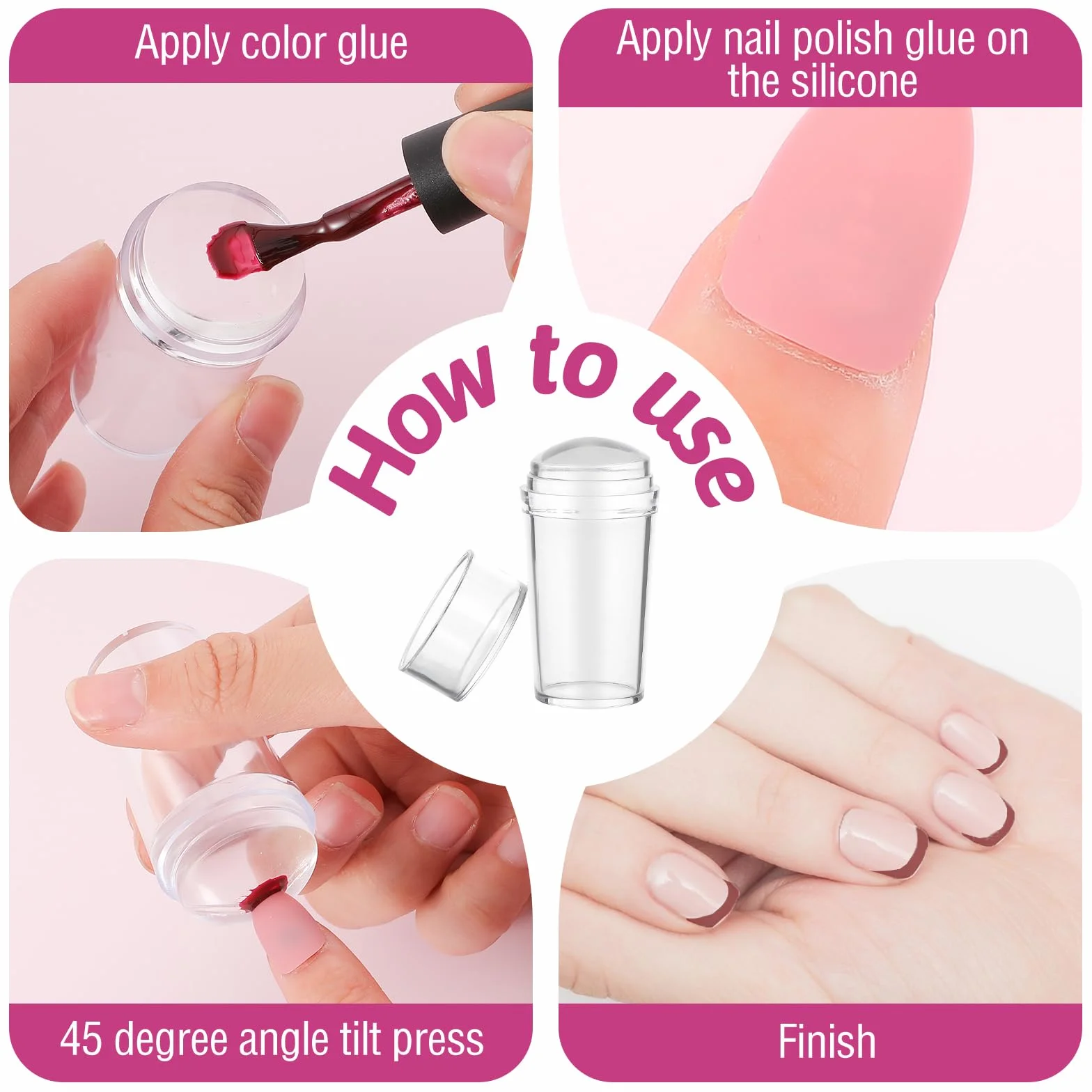 5 sztuk zestaw do stemplowania paznokci, przezroczysty stempel do manicure z pędzelkiem do rysowania i ściągaczem do paznokci, silikonowy stempel do paznokci zestaw do manicure DIY do