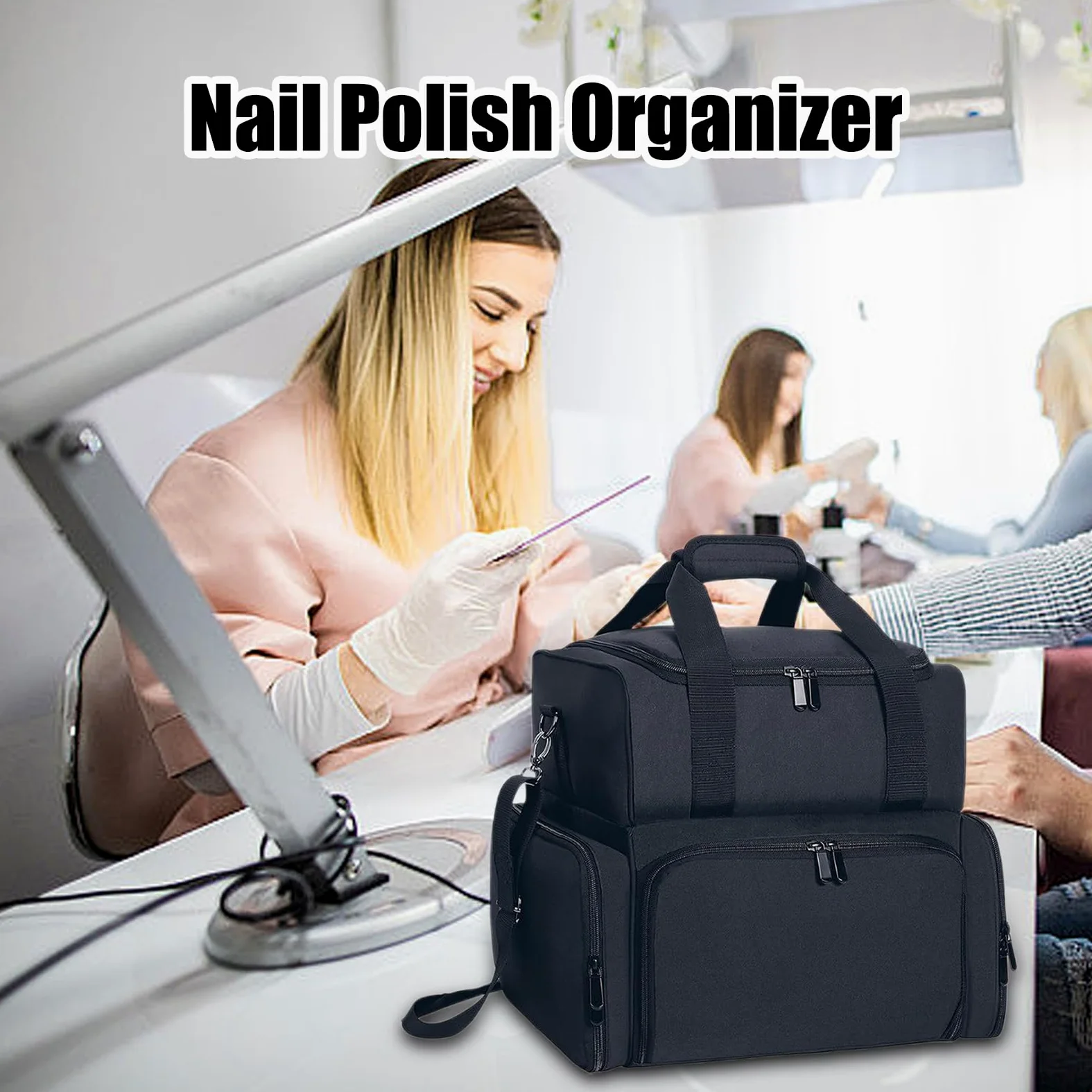 Pudełko do przechowywania przyborów do paznokci – zestaw do przenoszenia | torba do przechowywania, torba podróżna, pomieści 70 butelek z uchwytem i paskiem na ramię, do podróży na zewnątrz
