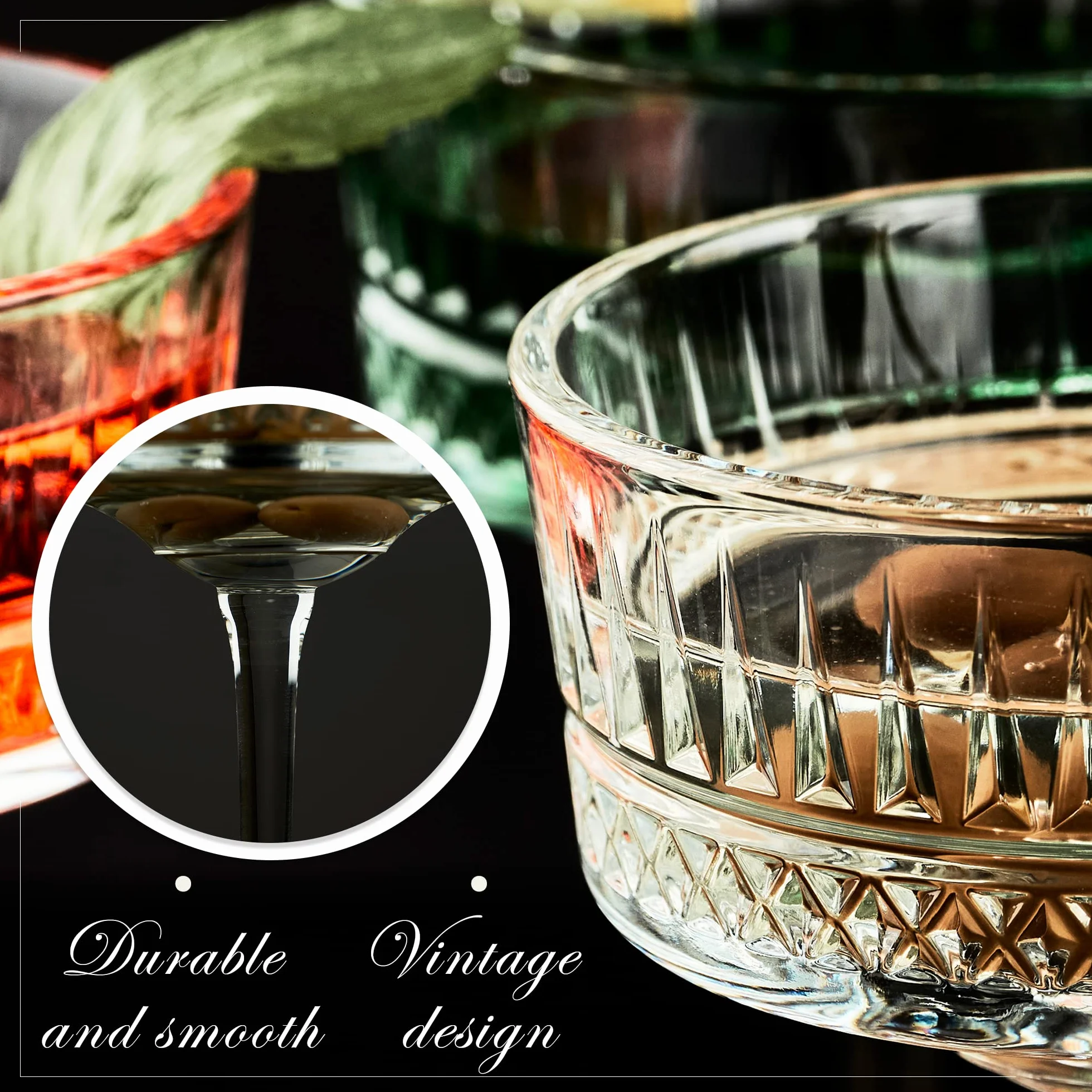 Vintage Coupe kieliszki do szampana, koktajlu, martini, kieliszki do wina, kieliszki do ginu i prosecco, wyroby szklane z długą łodygą (260 ml) (6 szt.)