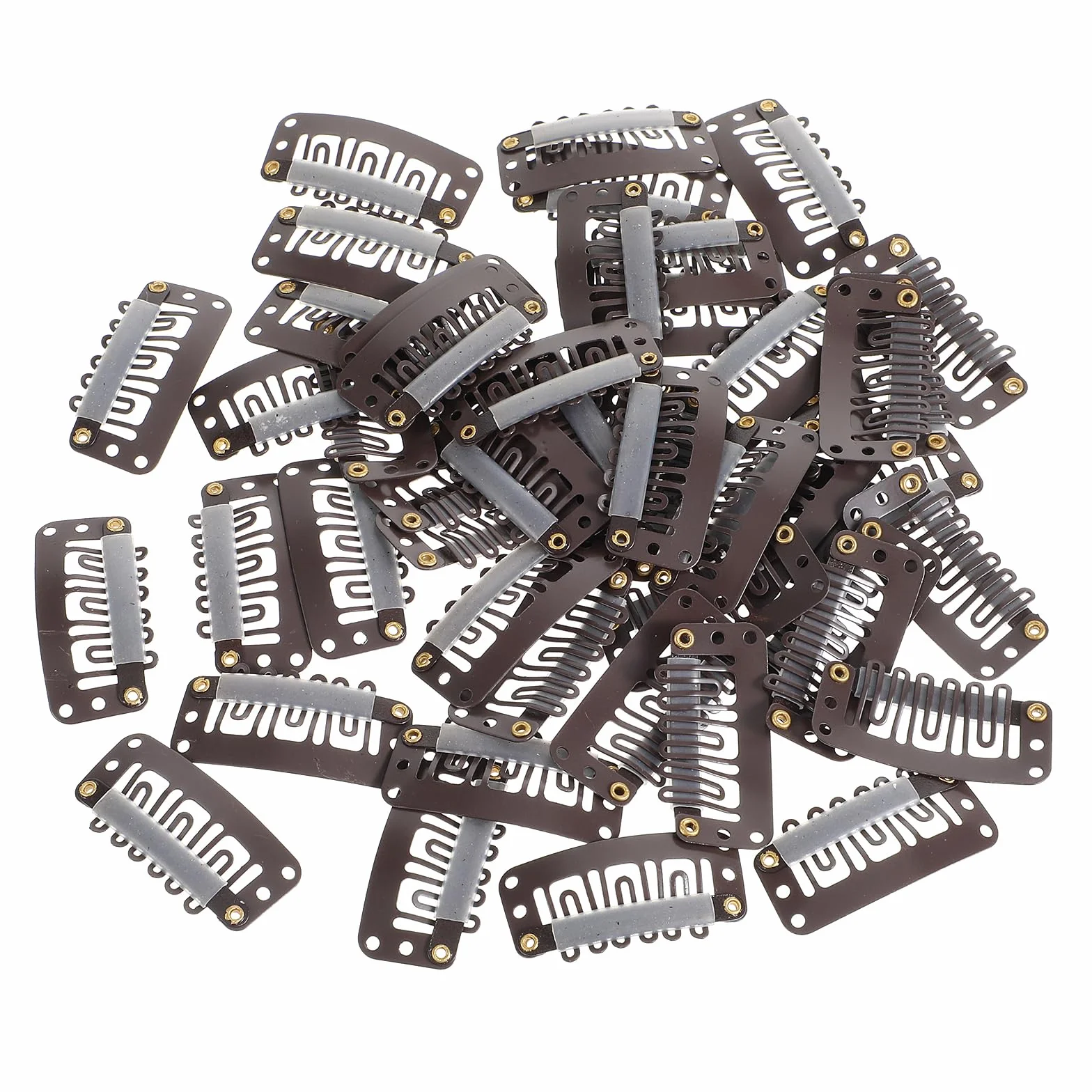 50 sztuk ciemnobrązowych spinek do peruki plecione 6 zębów w kształcie litery U przedłużanie włosów przedłużanie włosów przedłużanie włosów metalowa silikonowa peruka dla kobiet