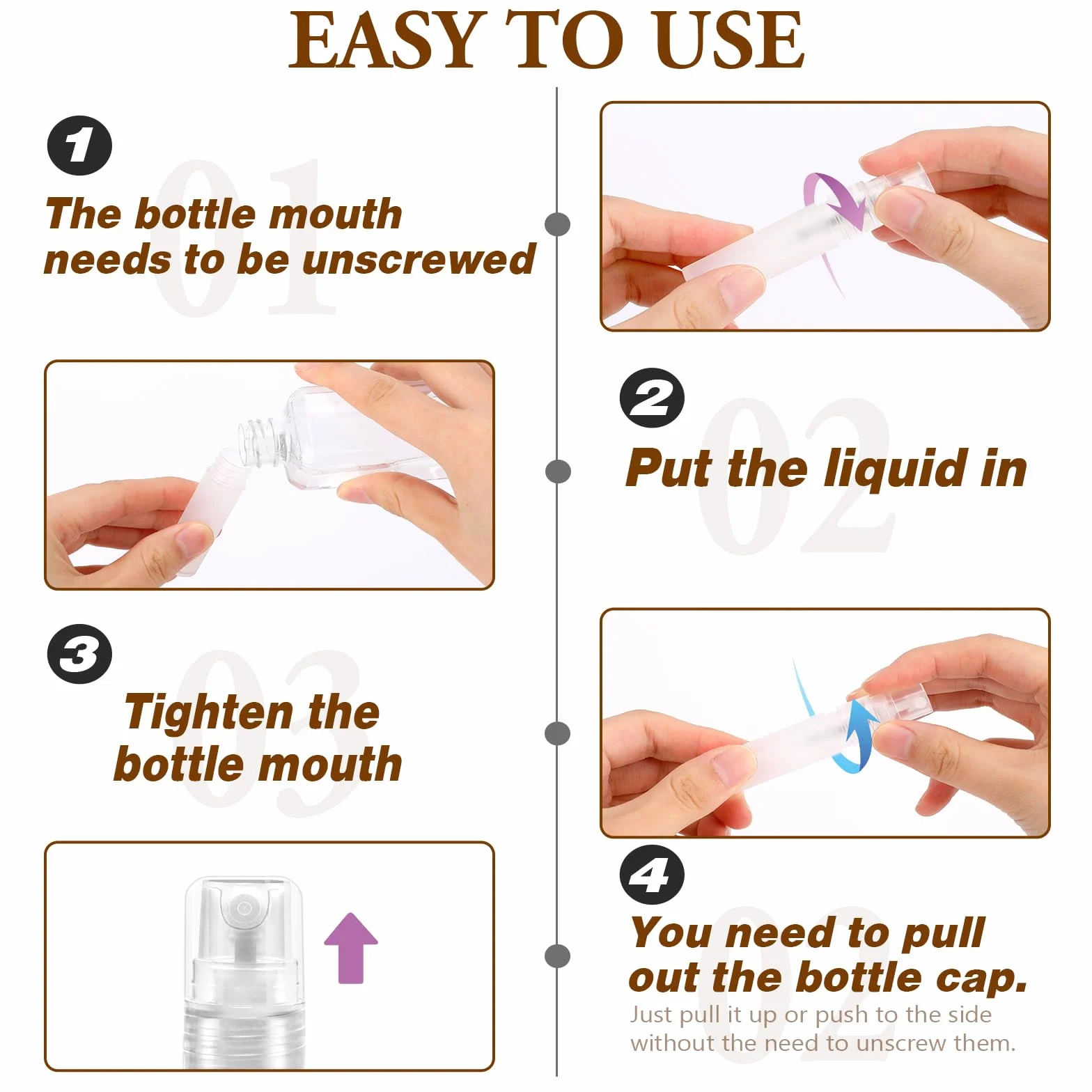 Mozeat Lens 6 sztuk mini butelek z atomizerem do perfum, 5ml, wielokrotnego napełniania, puste butelki z rozpylaczem, pojemnik do podróży, plastikowa pompka do zapachów, przenośna butelka z atomizerem