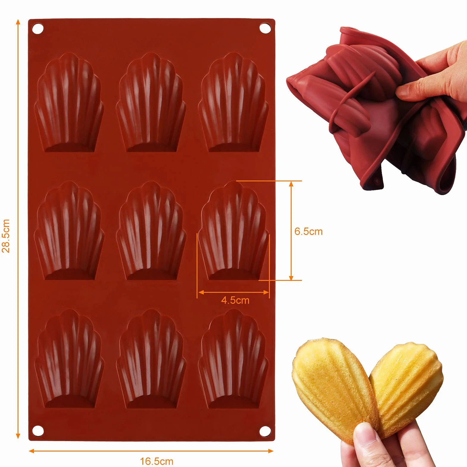 Bäcker & Lecker 2 silikonowe formy do pieczenia Madeleine 29 x 17 cm powłoka zapobiegająca przywieraniu 9 zagłębień
